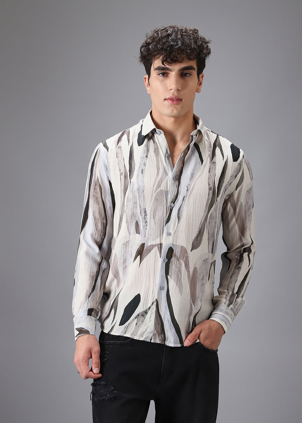 Light Green Leaf Crushed Printed Shirt