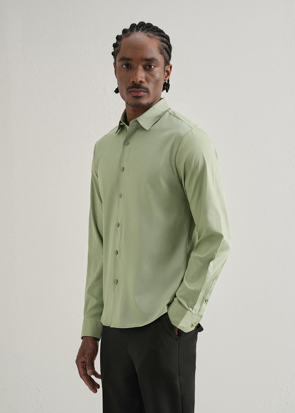 Light Green Plain Stitchless Placket Shirt