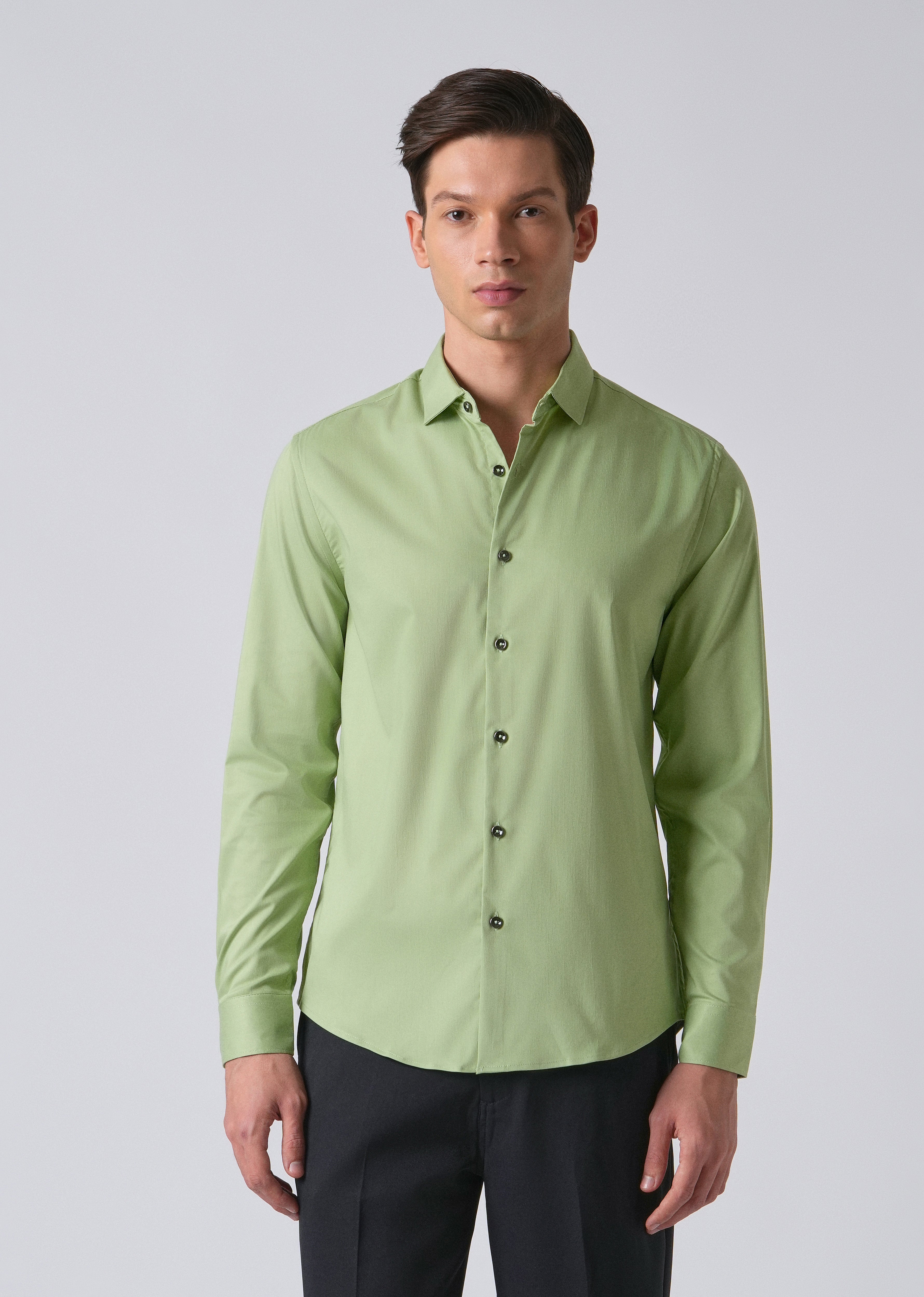 Light Green Cotton Stretch Plain Shirt