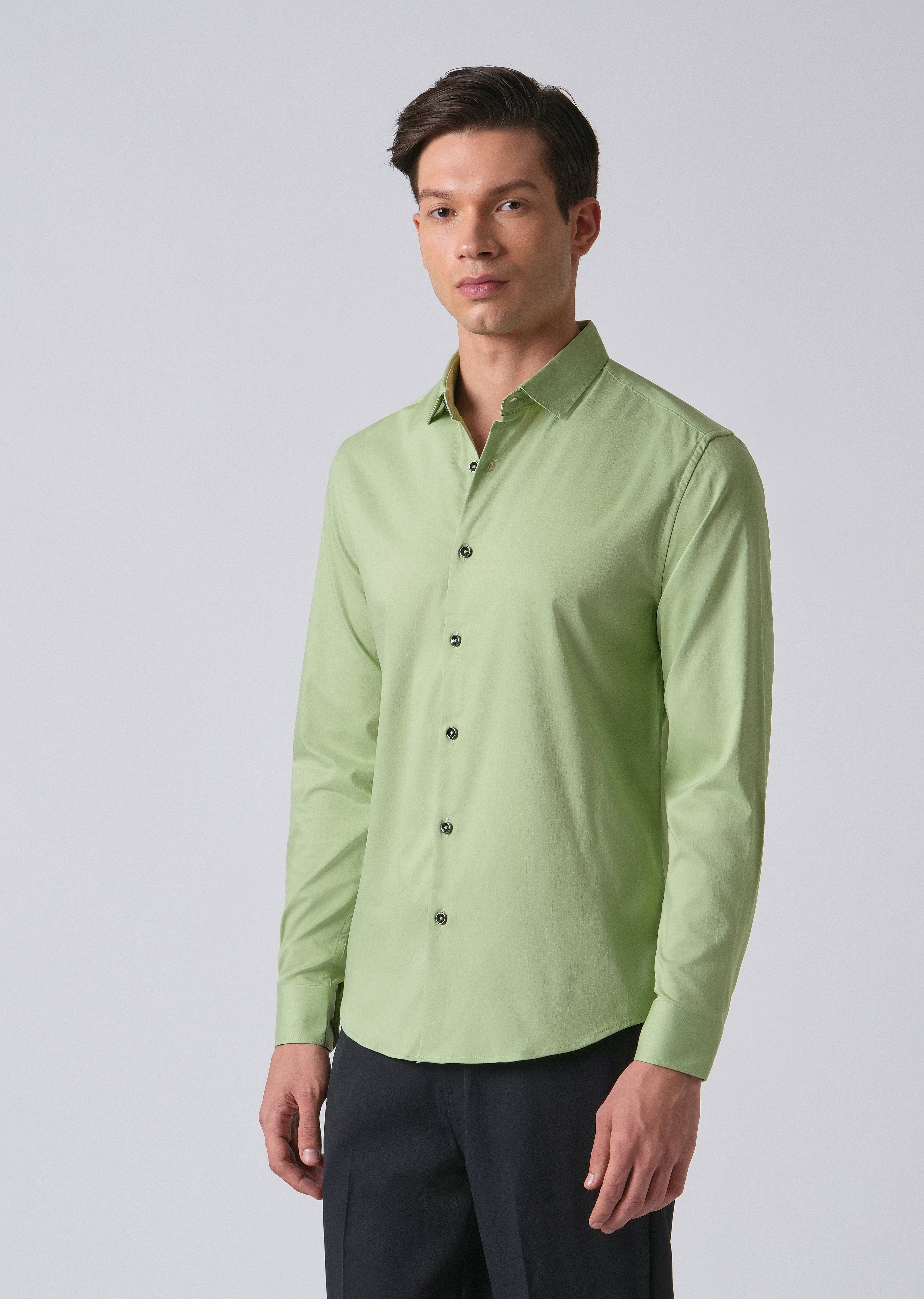 Light Green Cotton Stretch Plain Shirt