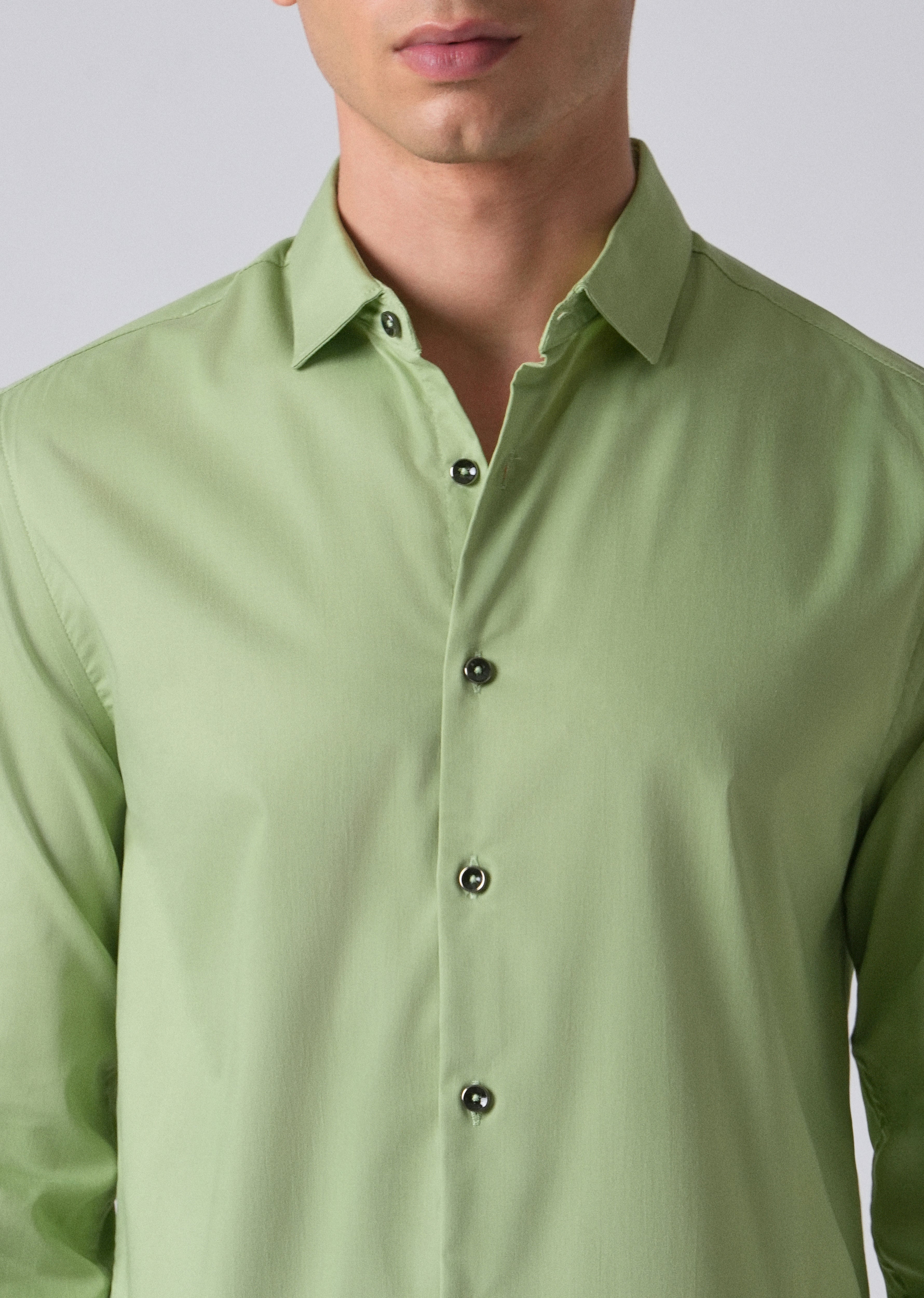 Light Green Cotton Stretch Plain Shirt