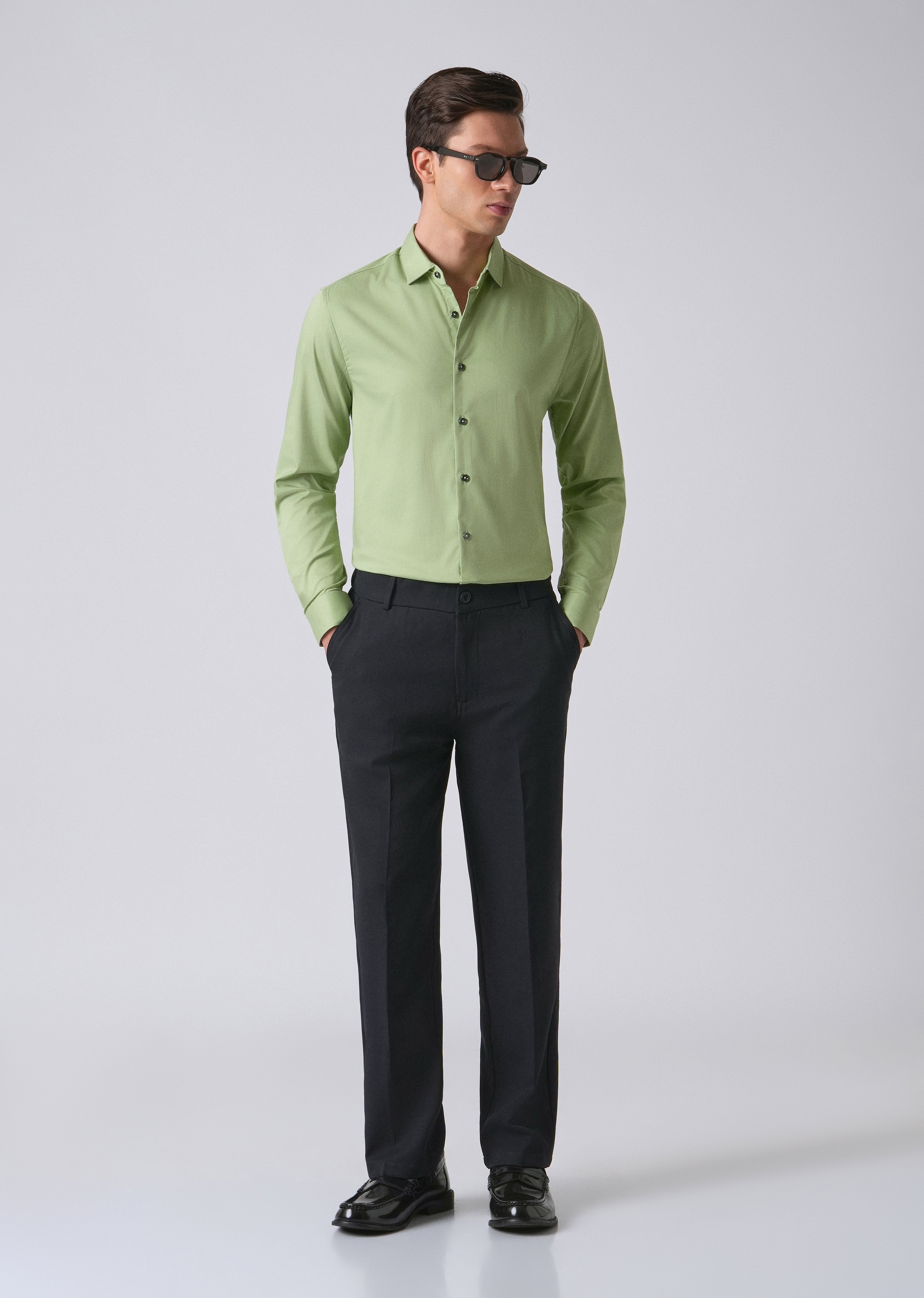 Light Green Cotton Stretch Plain Shirt