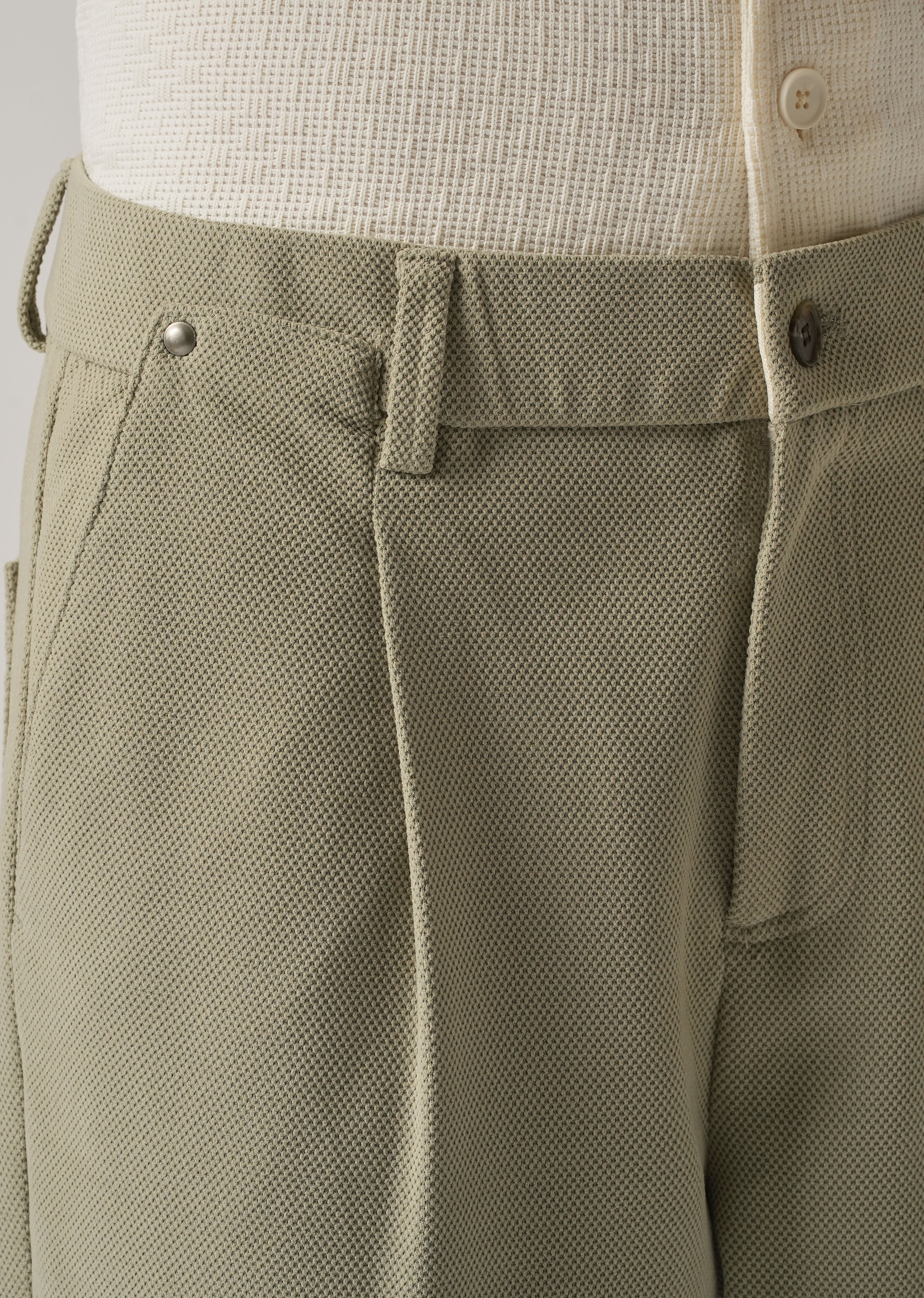 Light Green Textured Pleated Relaxed Fit Pant