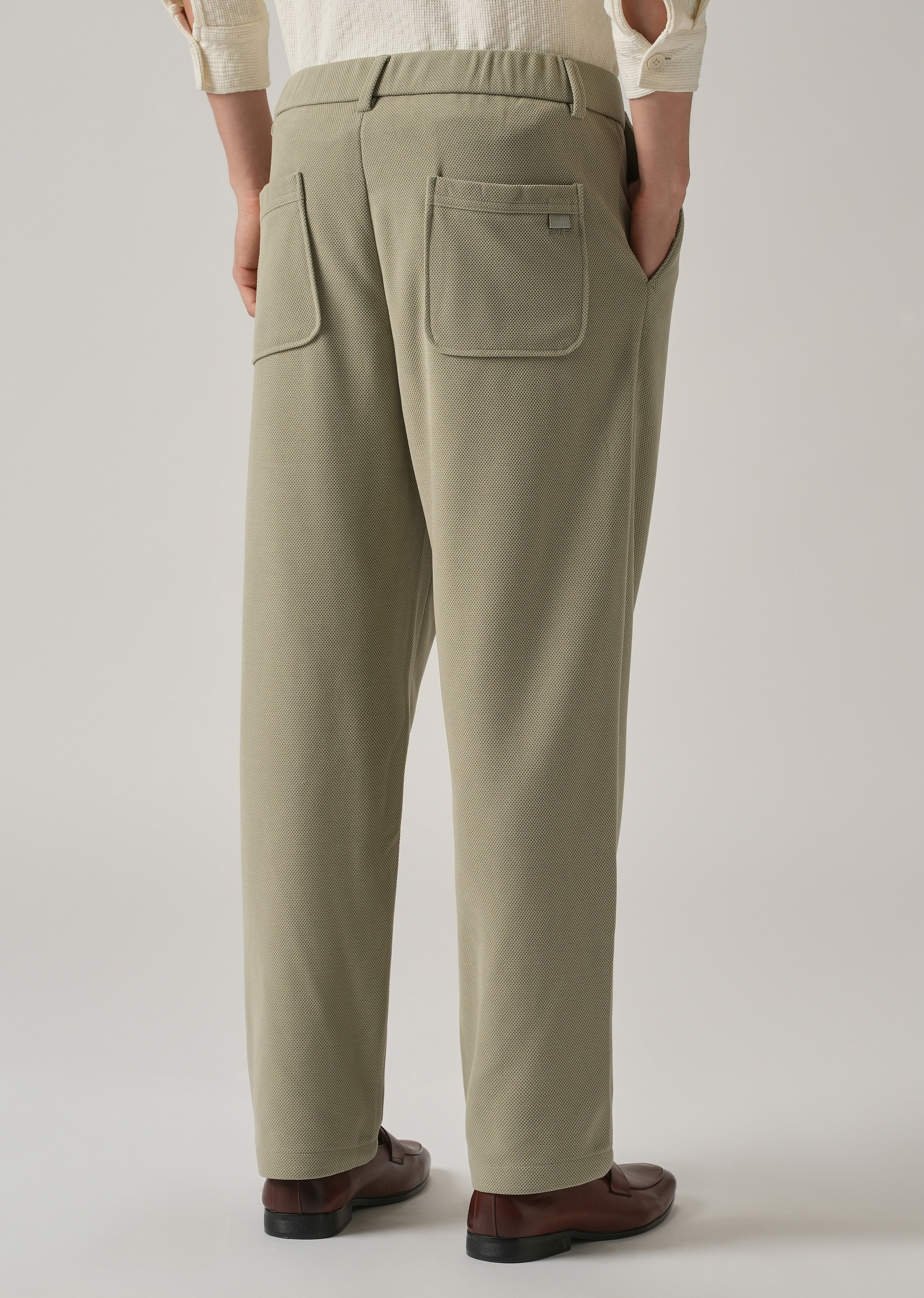 Light Green Textured Pleated Relaxed Fit Pant
