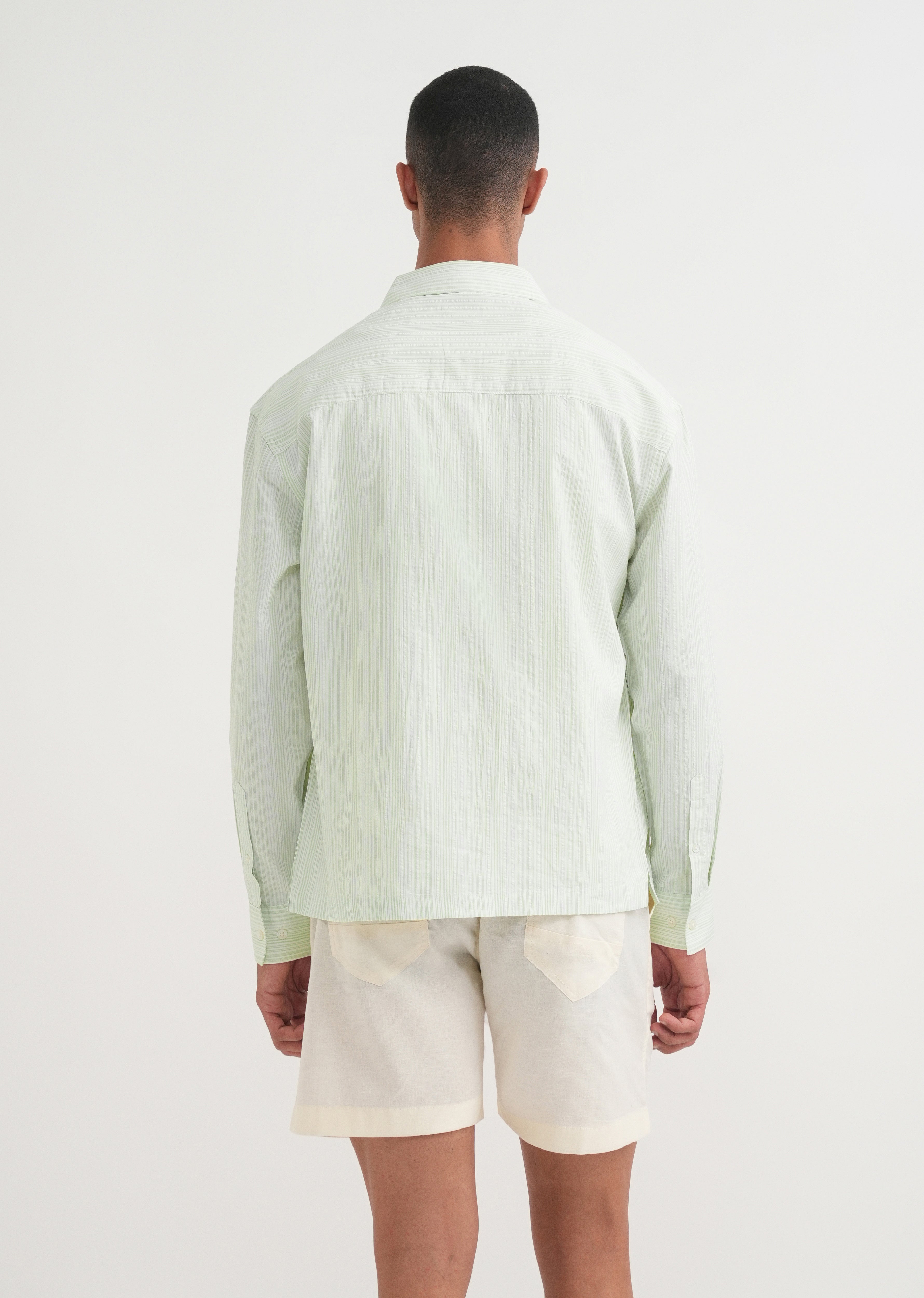 Light Green Textured Vertical Stripe Shirt