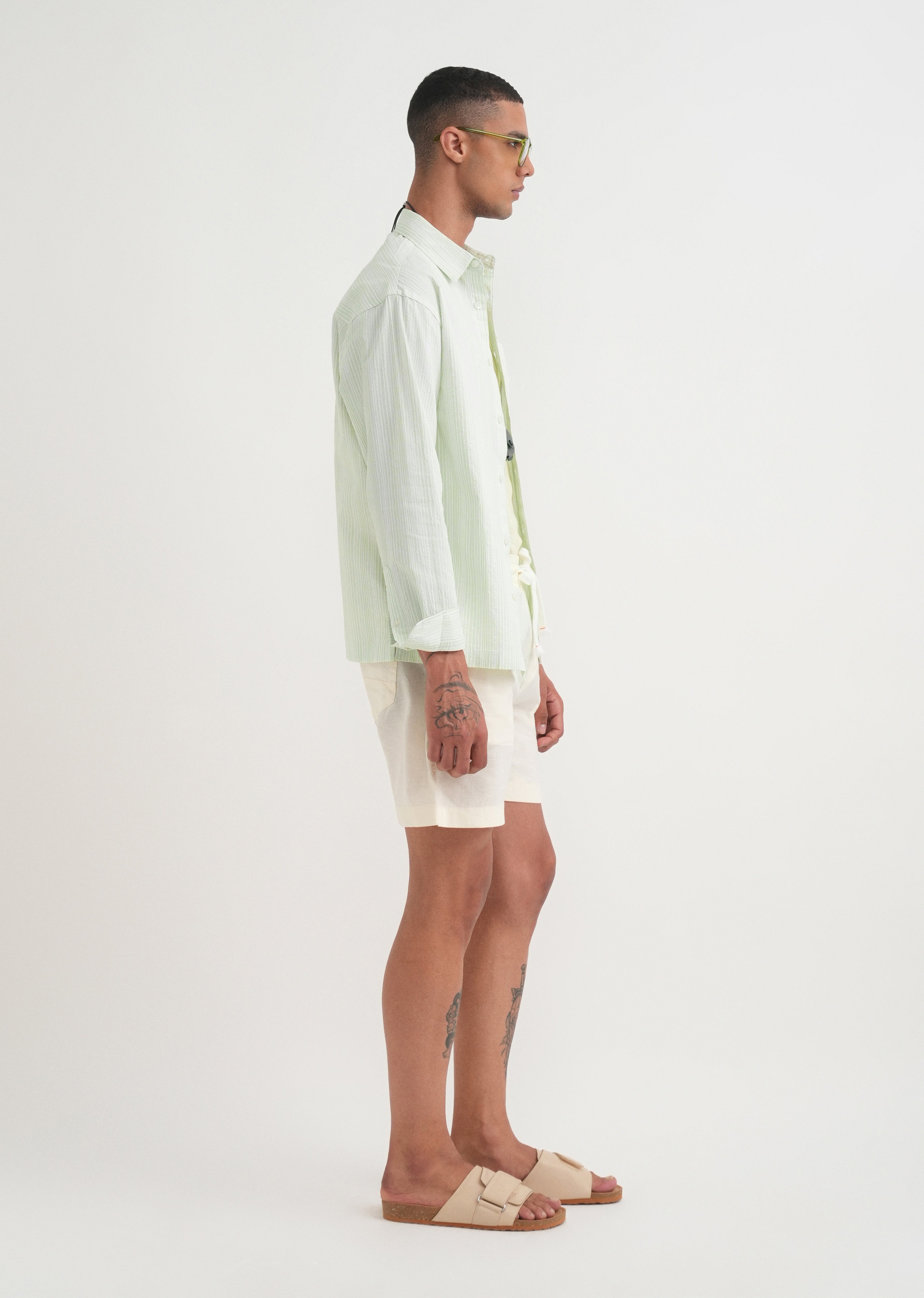 Light Green Textured Vertical Stripe Shirt
