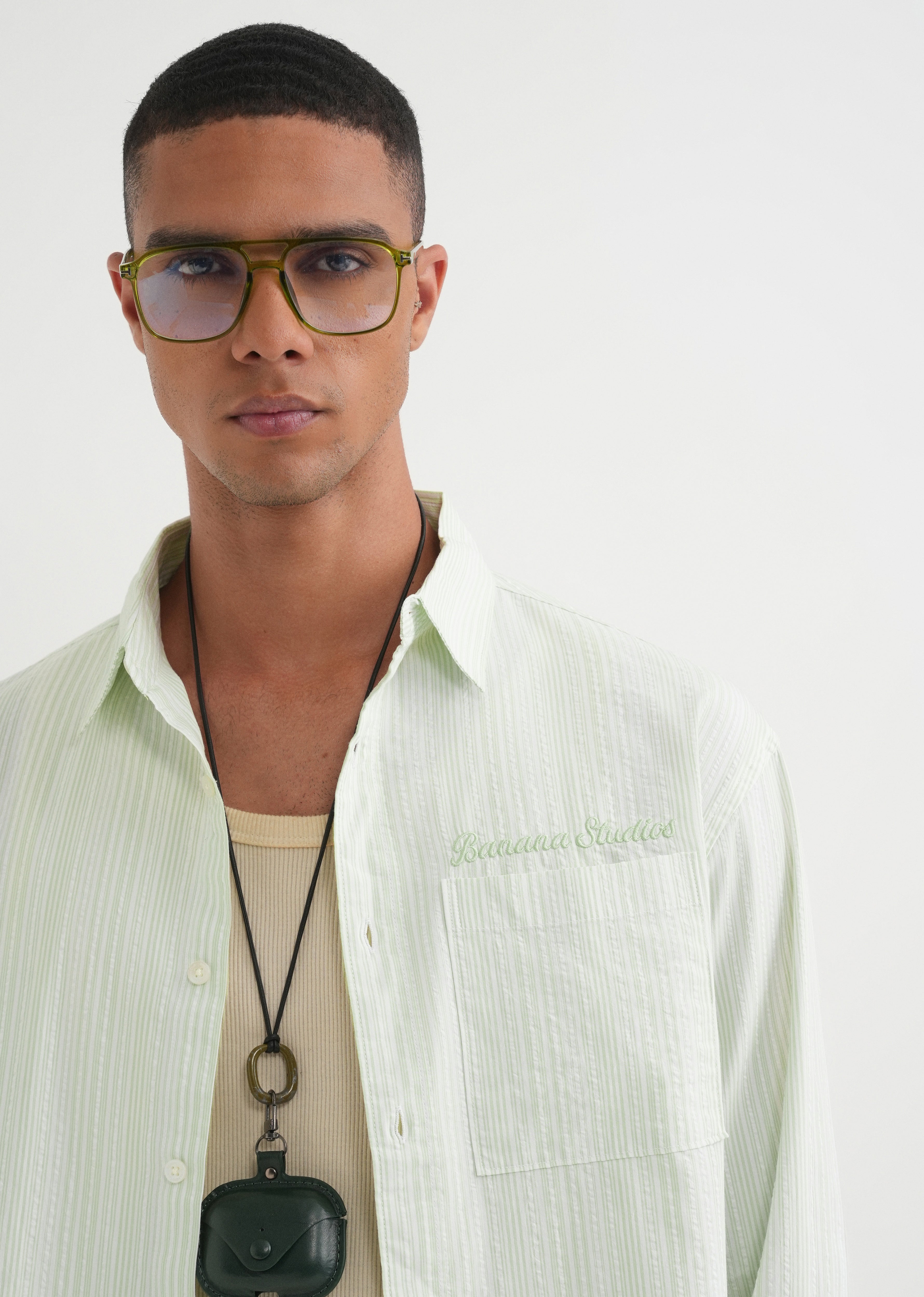 Light Green Textured Vertical Stripe Shirt