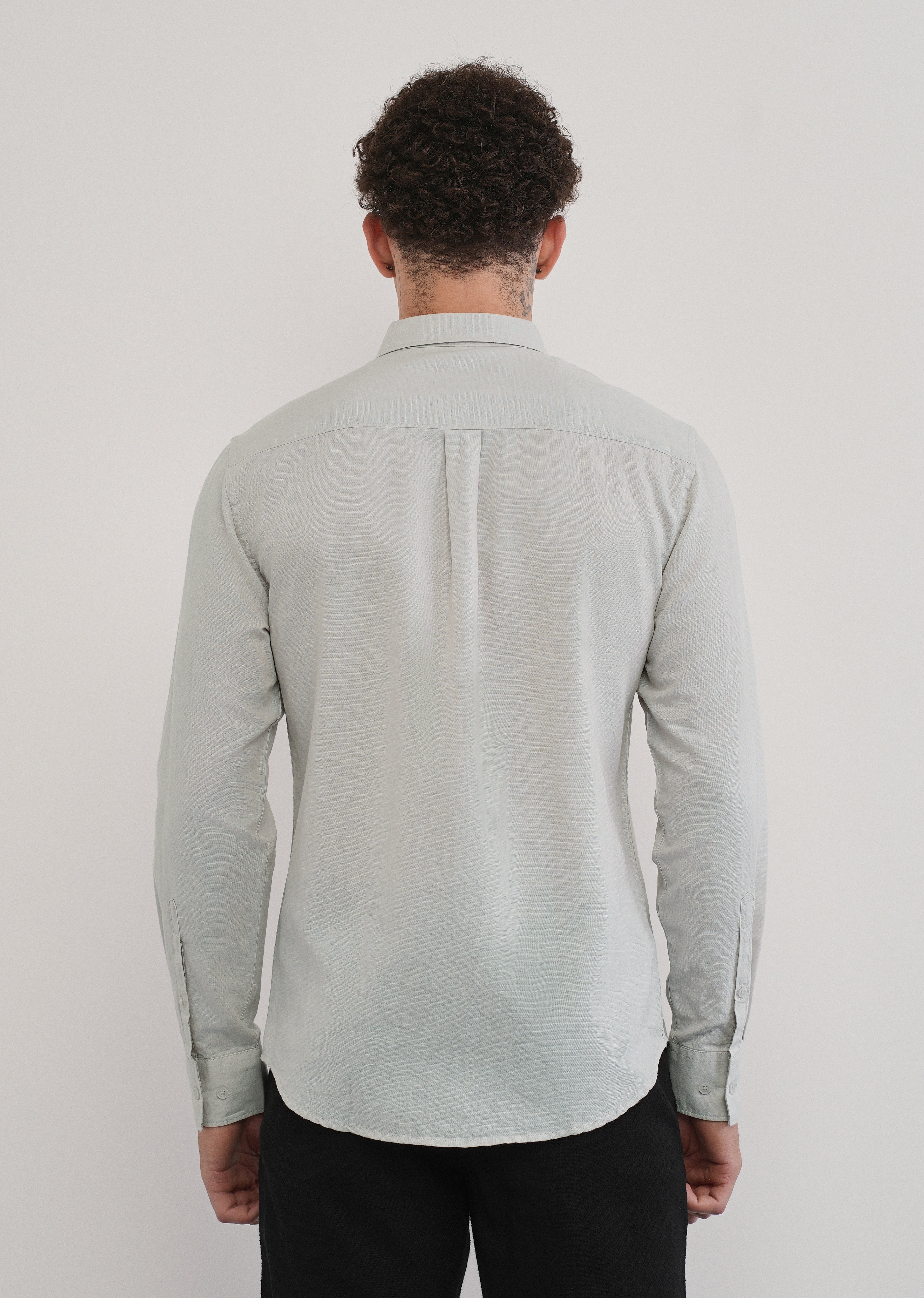 Light Grey Cotton Linen Flap Pocket Shirt
