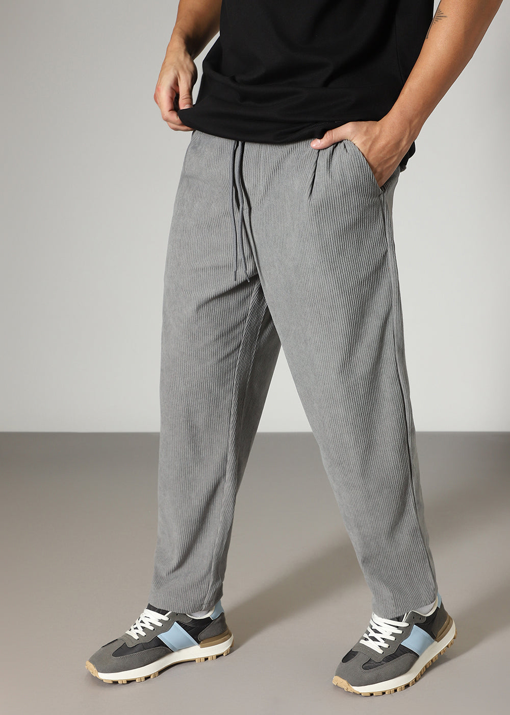 Light Grey Drawstring Corduroy Pant