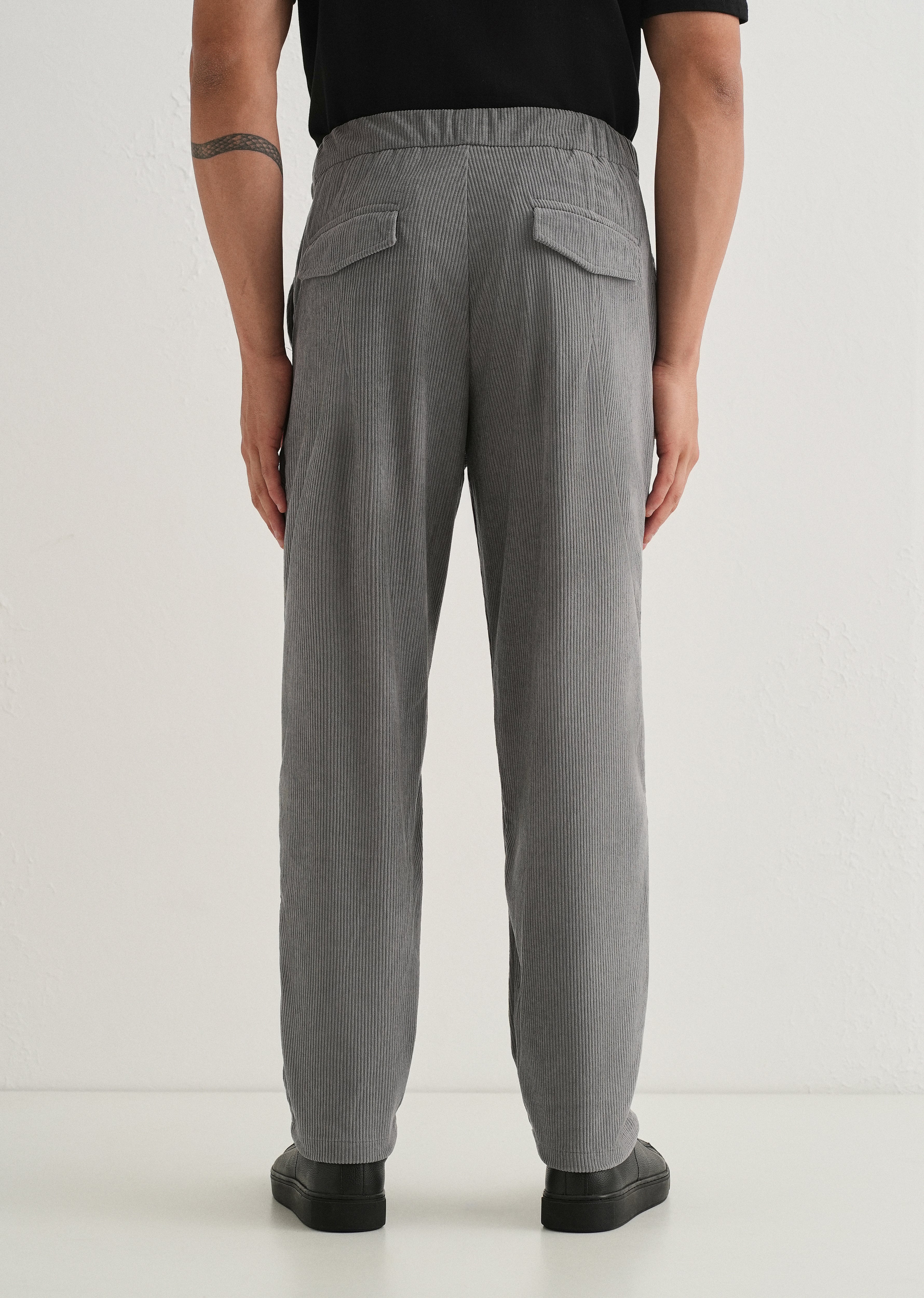 Light Grey Drawstring Corduroy Pant
