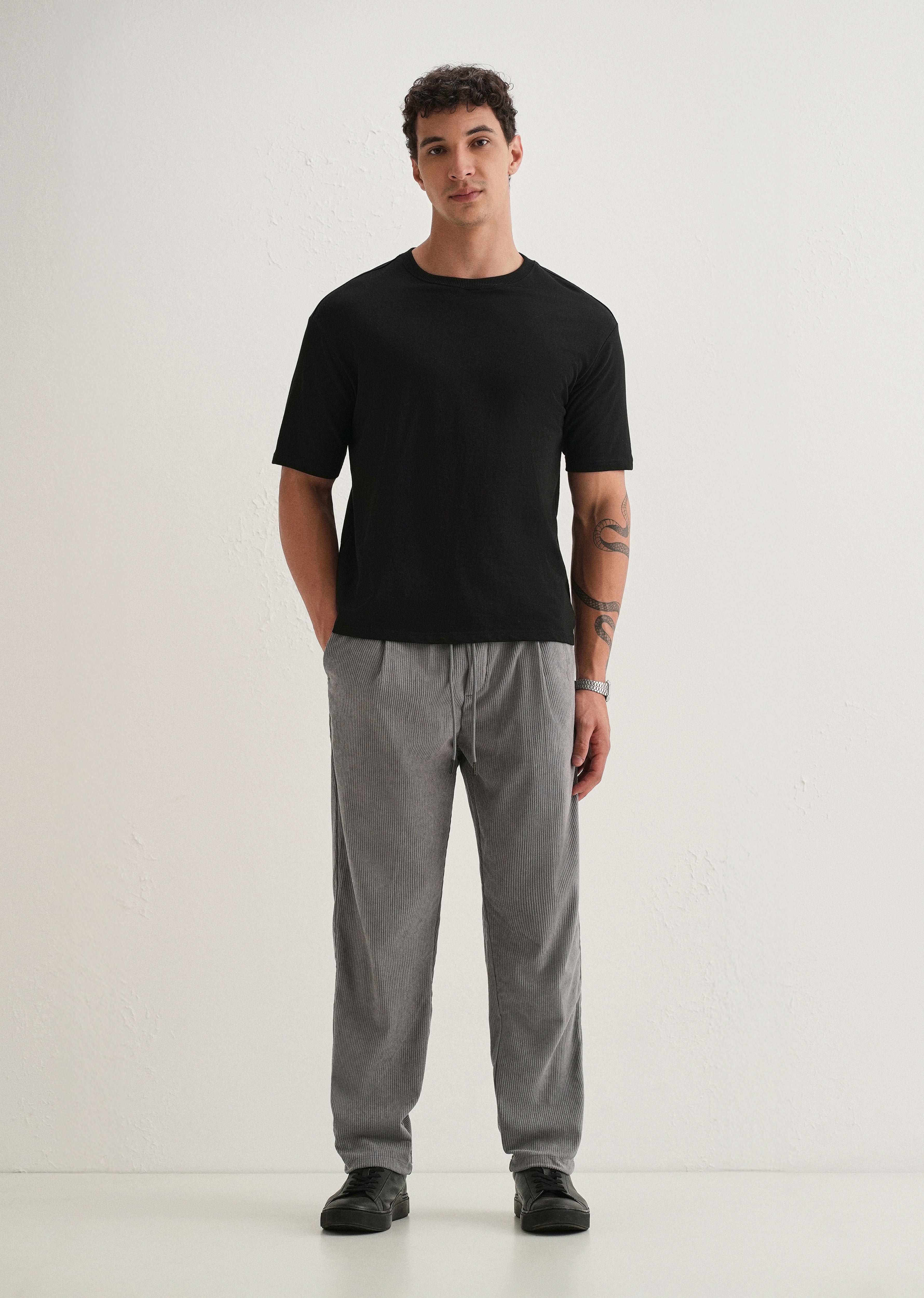 Light Grey Drawstring Corduroy Pant
