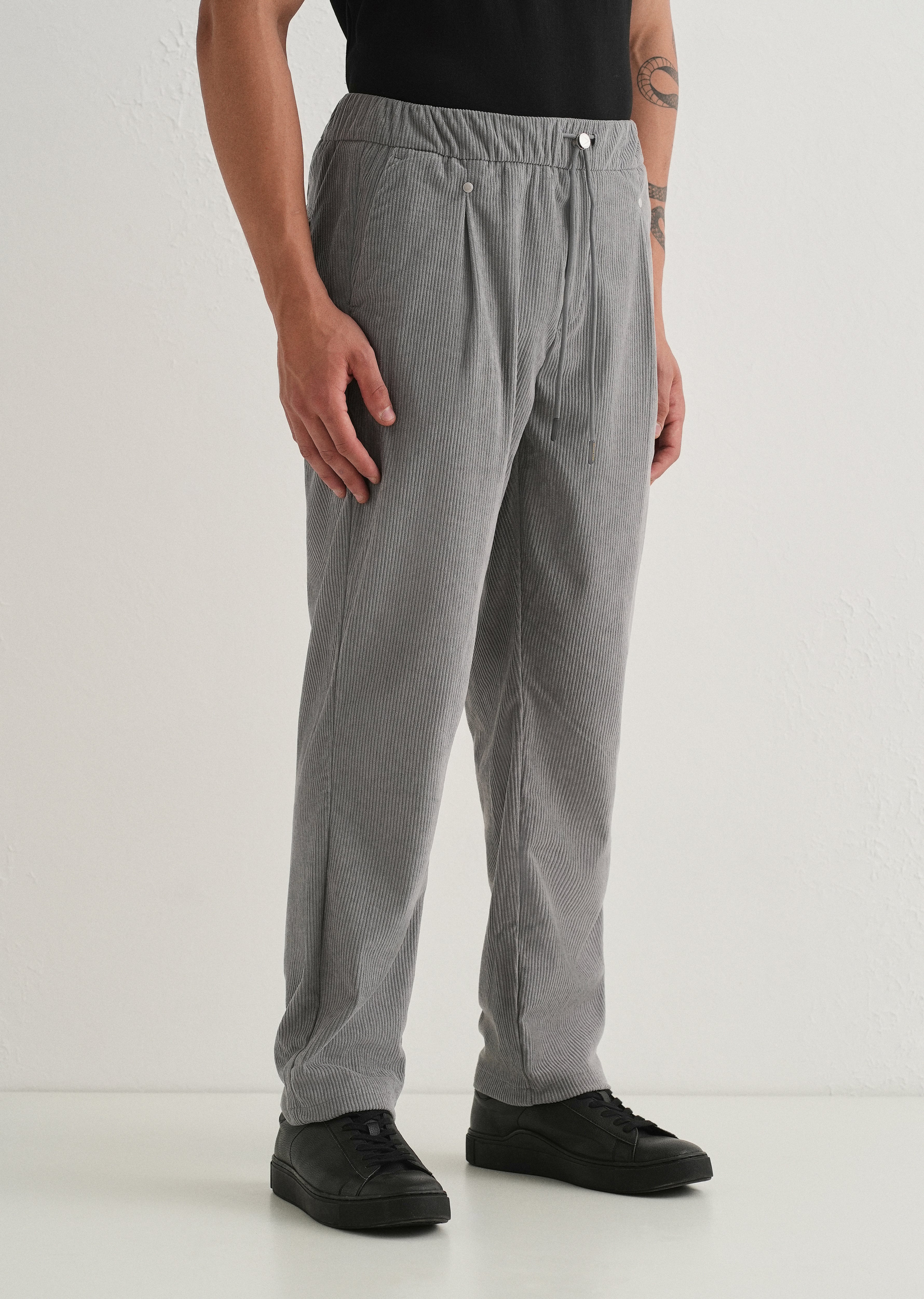 Light Grey Drawstring Corduroy Pant