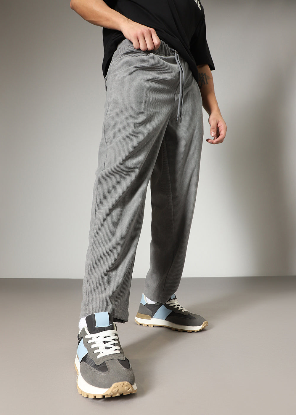 Light Grey Drawstring Corduroy Pant