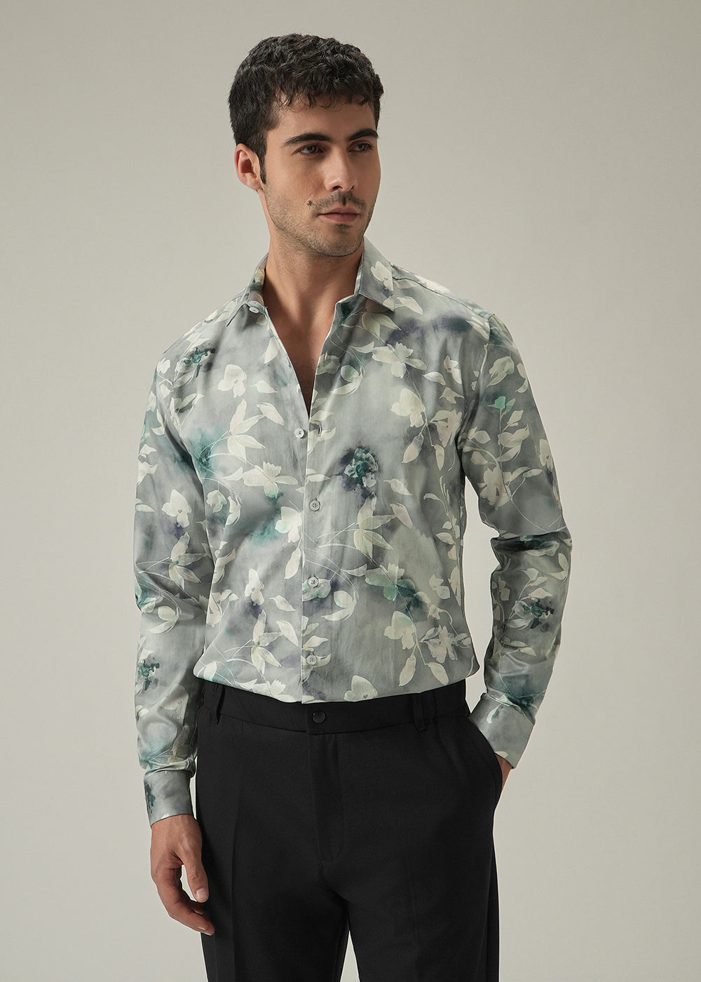 Light Grey Floral Print Shirt