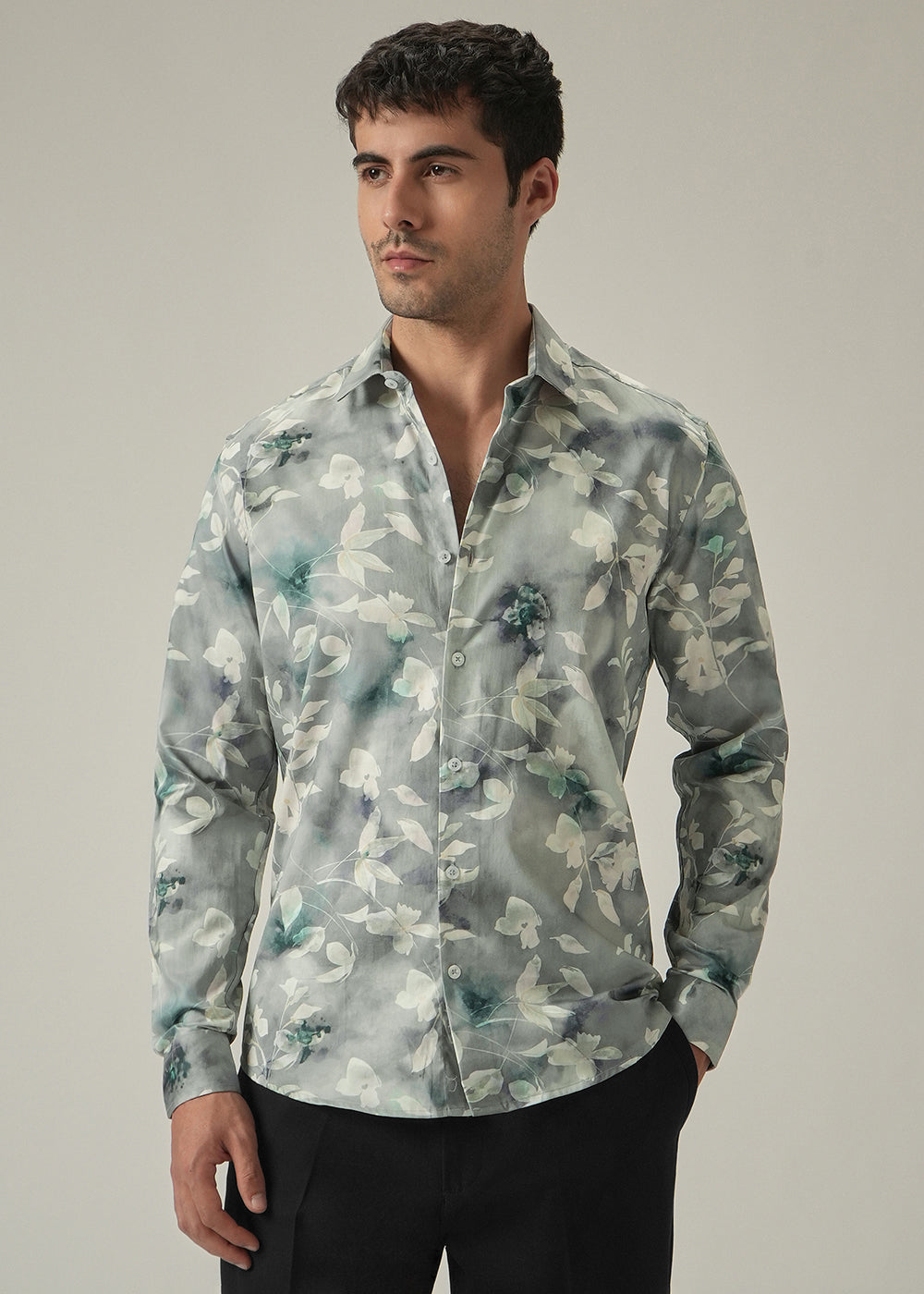 Light Grey Floral Print Shirt