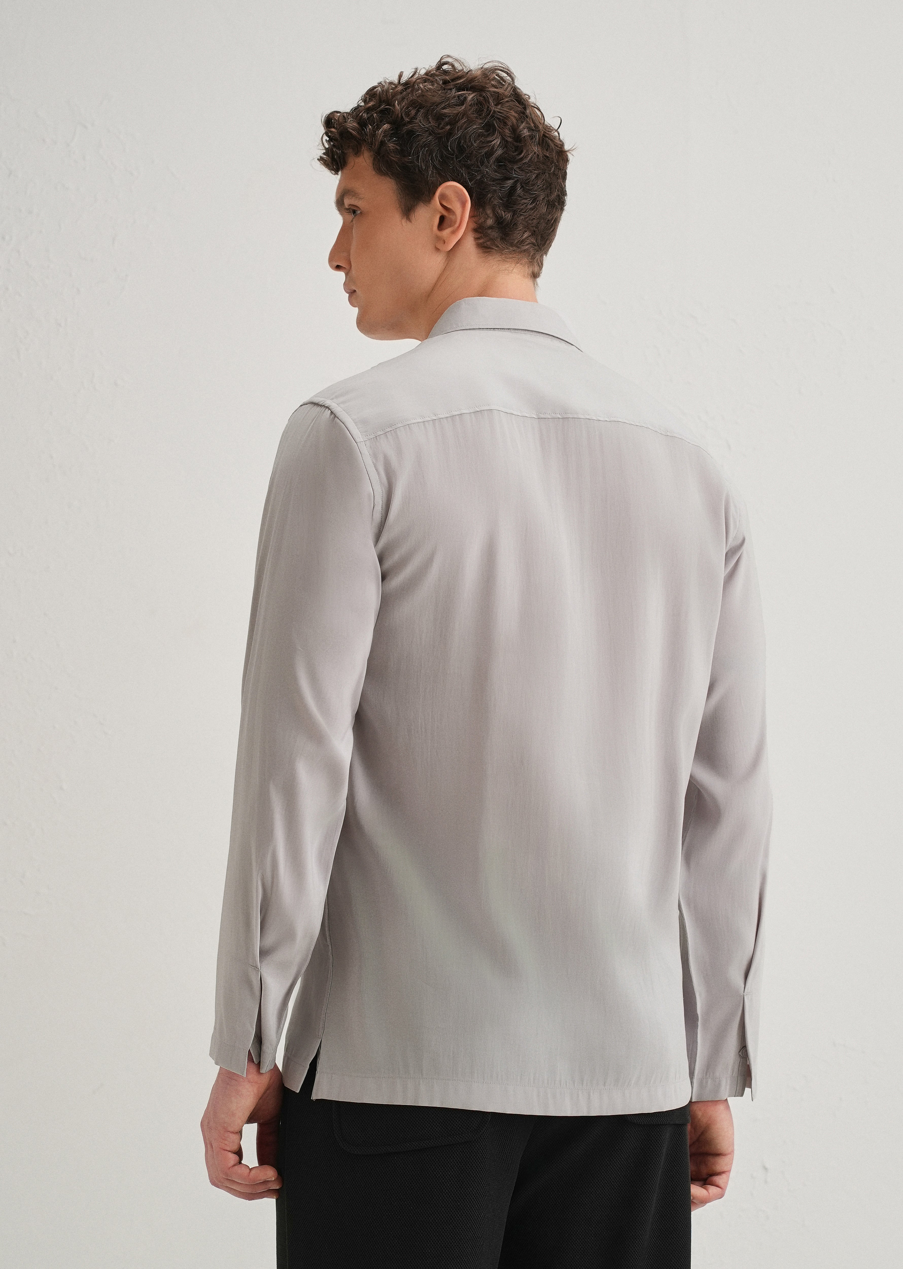 Light Grey Loop Button-Down Plain Shirt