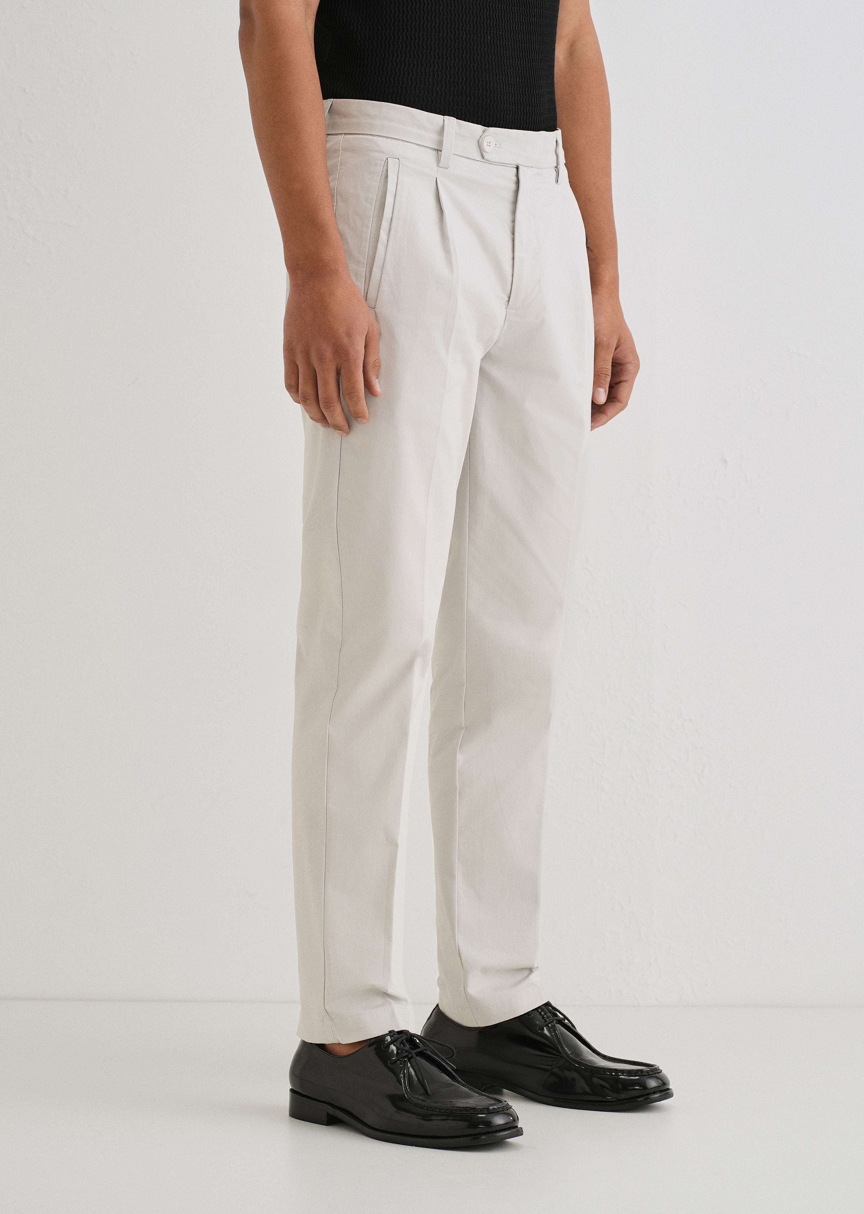 Light Grey Plain Pleated Chinos