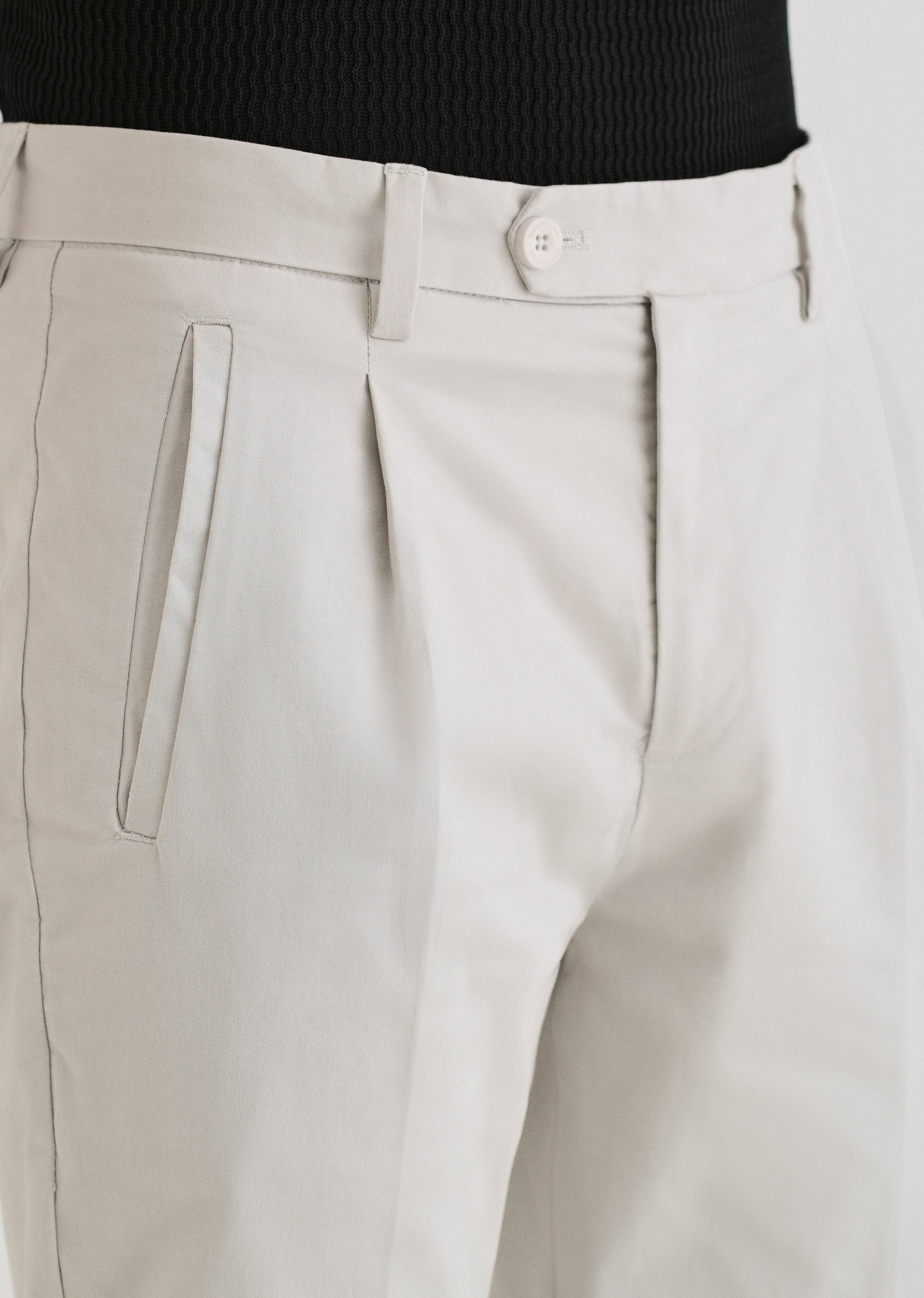 Light Grey Plain Pleated Chinos