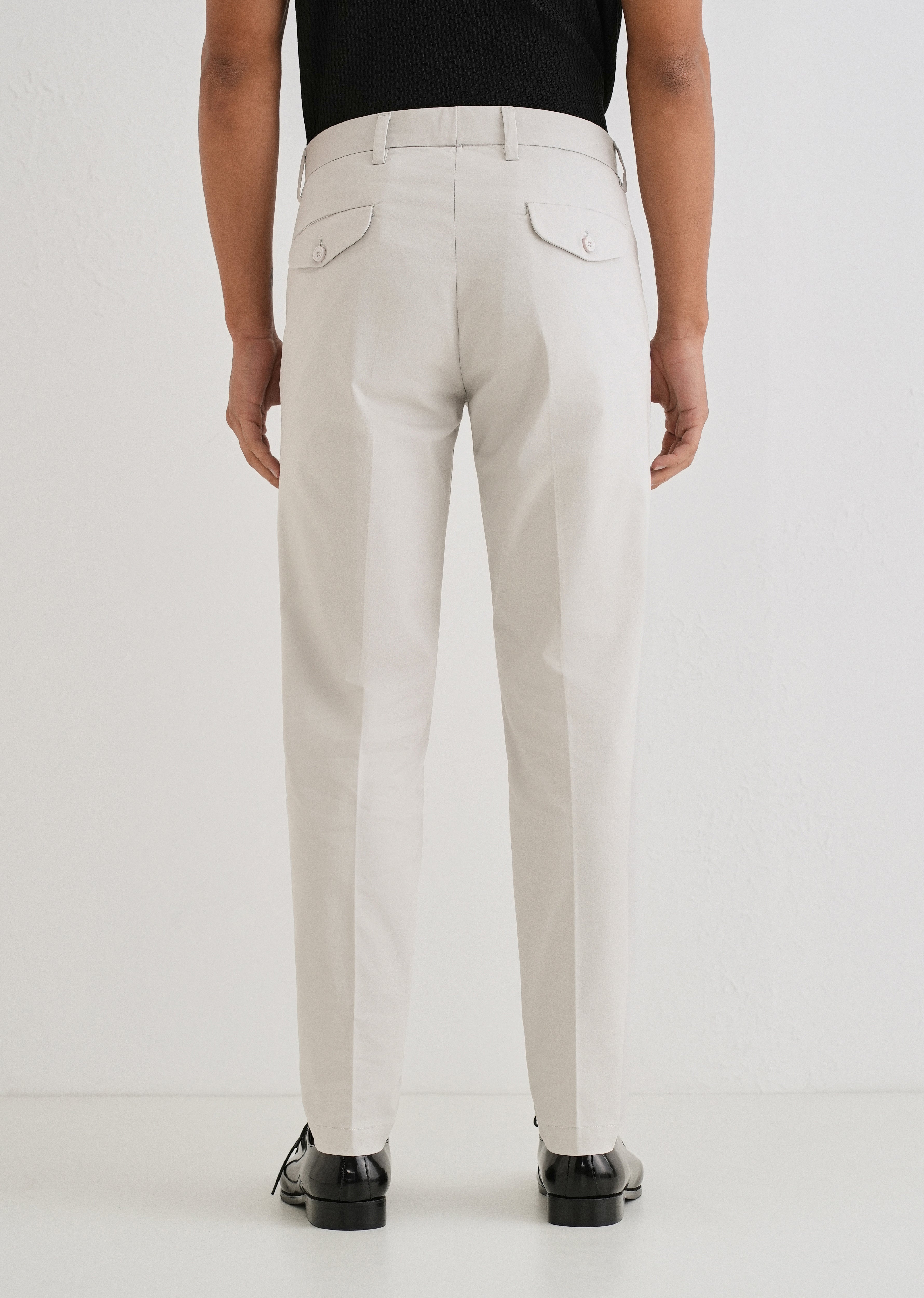 Light Grey Plain Pleated Chinos