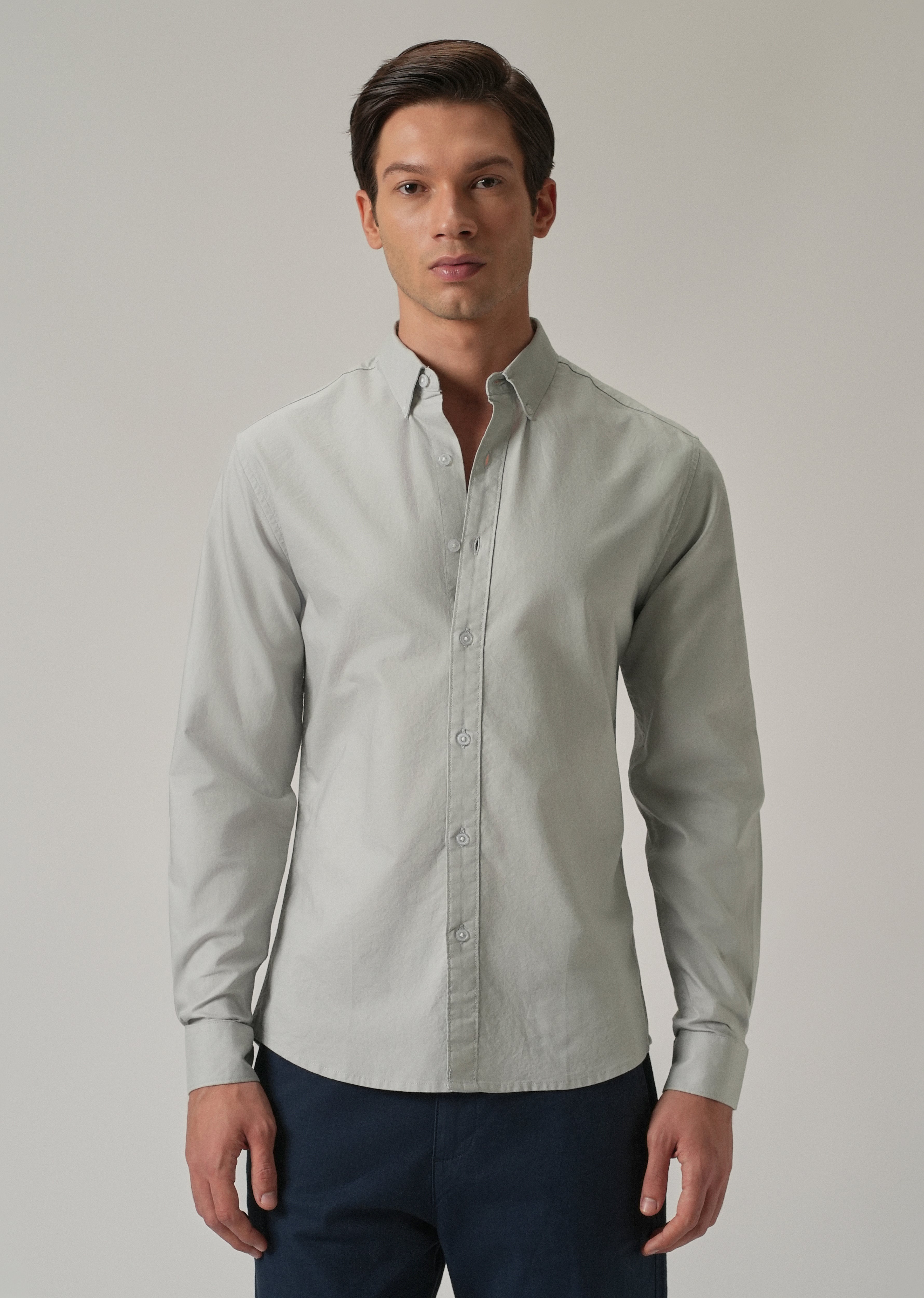 Light Grey Plain Elbow Patch Oxford Shirt