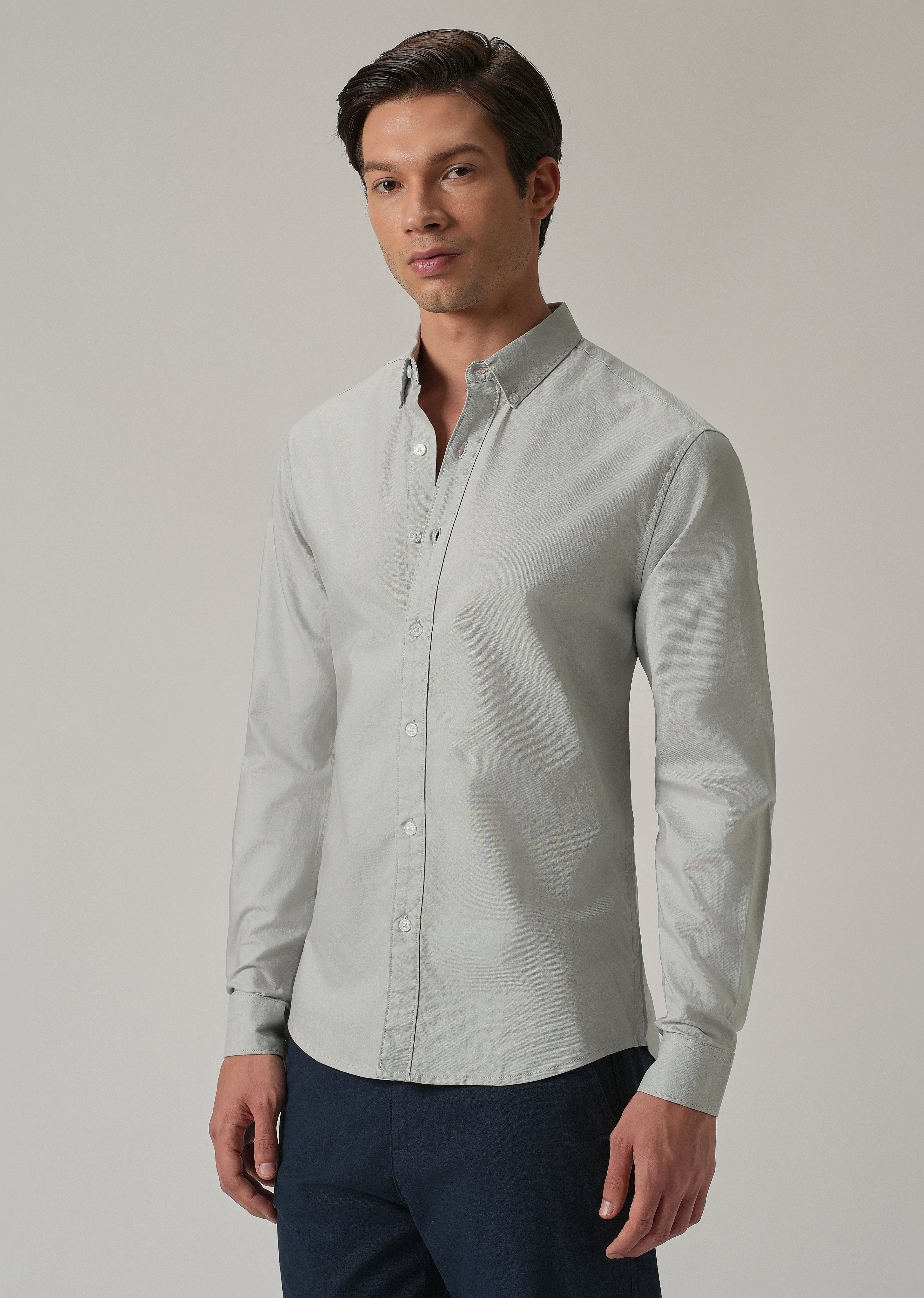 Light Grey Plain Elbow Patch Oxford Shirt