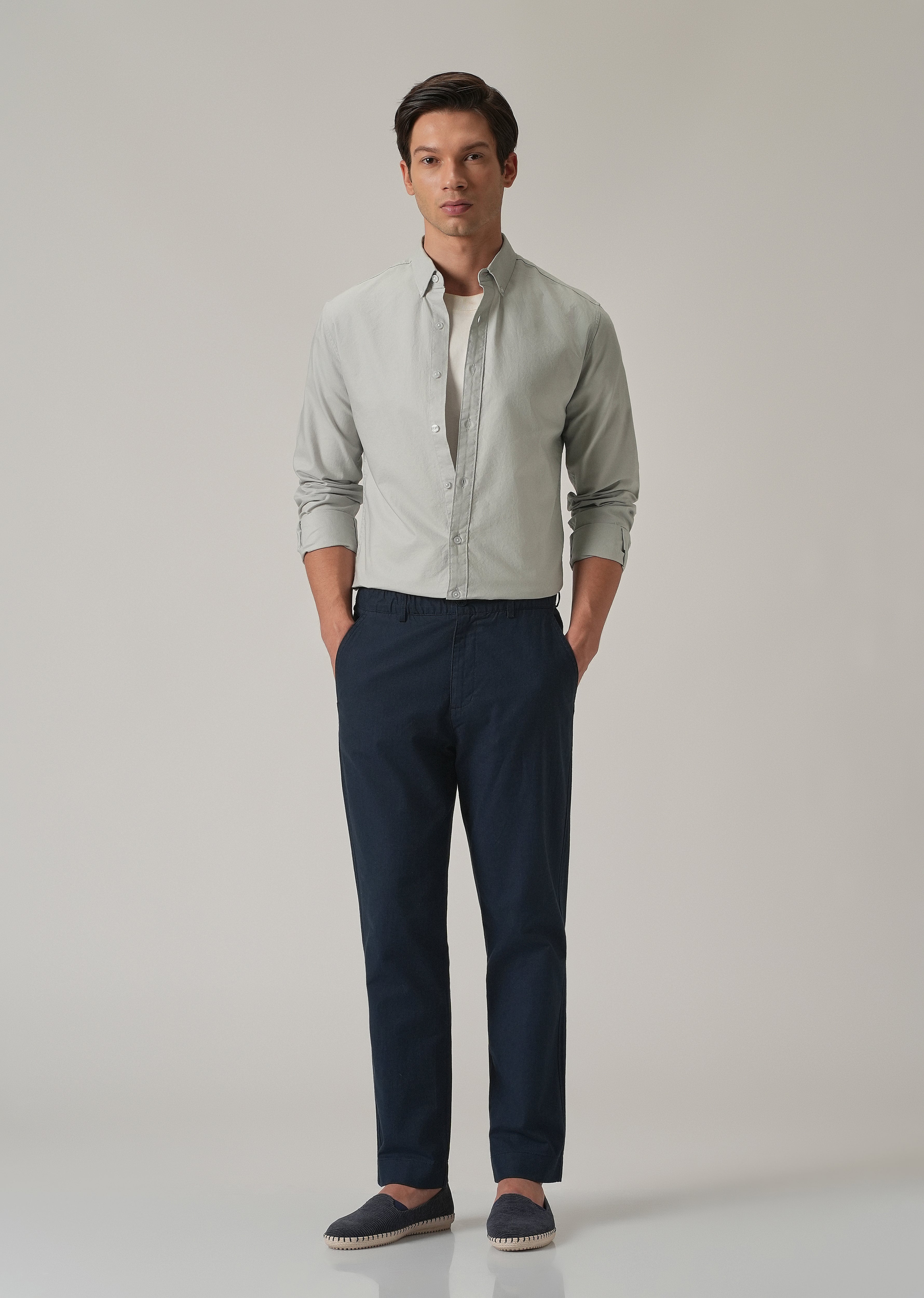 Light Grey Plain Elbow Patch Oxford Shirt