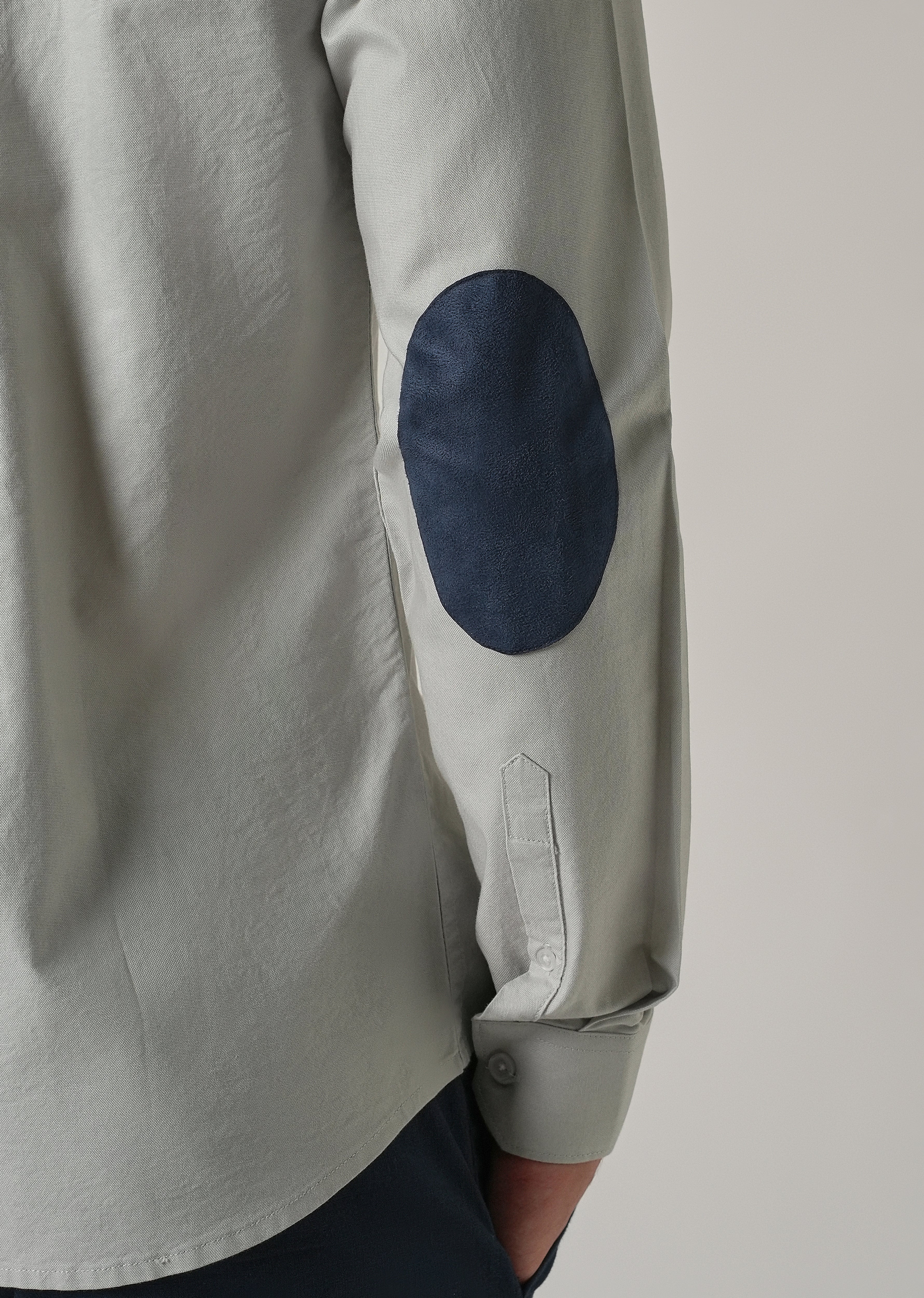 Light Grey Plain Elbow Patch Oxford Shirt