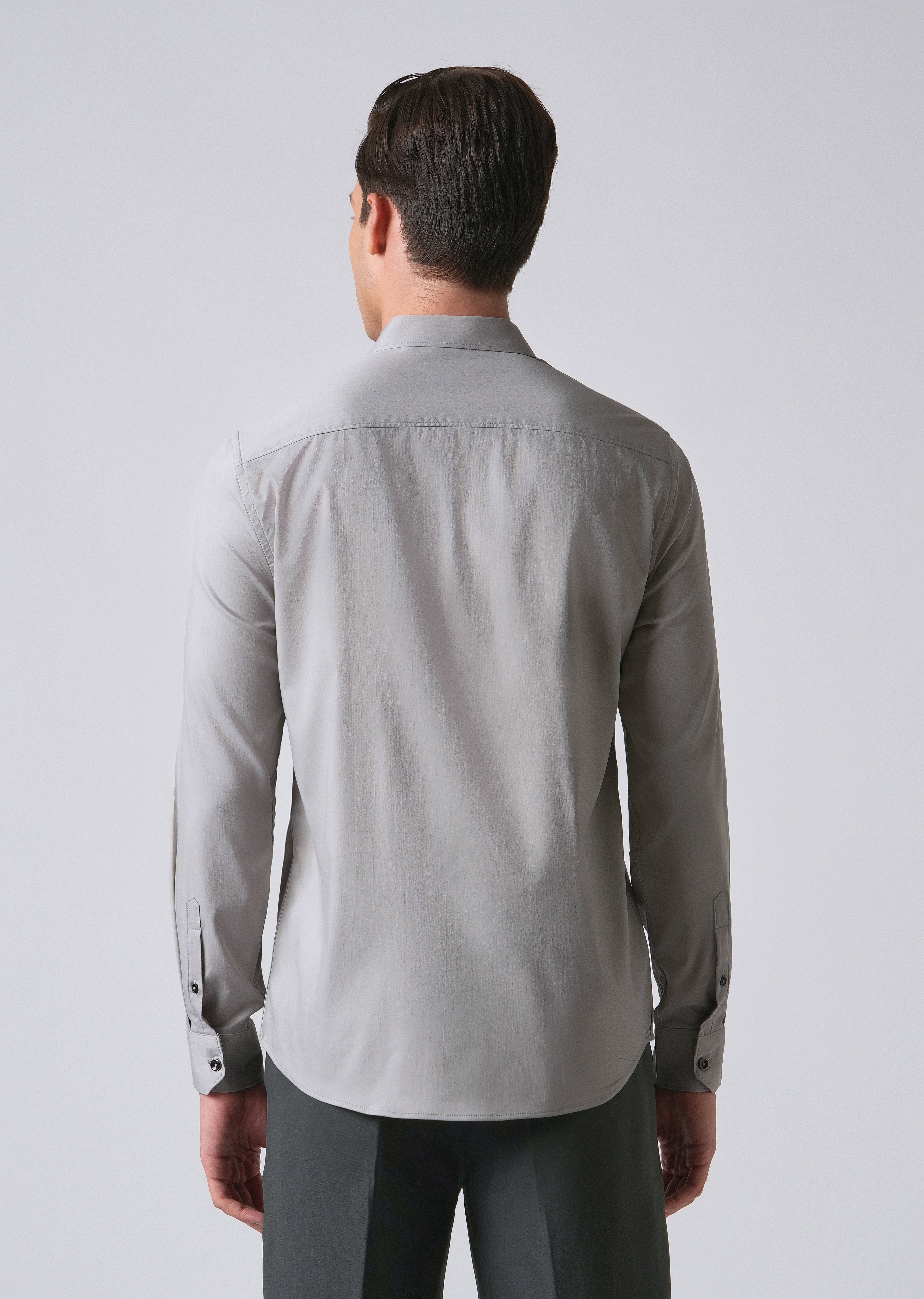 Light Grey Cotton Stretch Plain Shirt