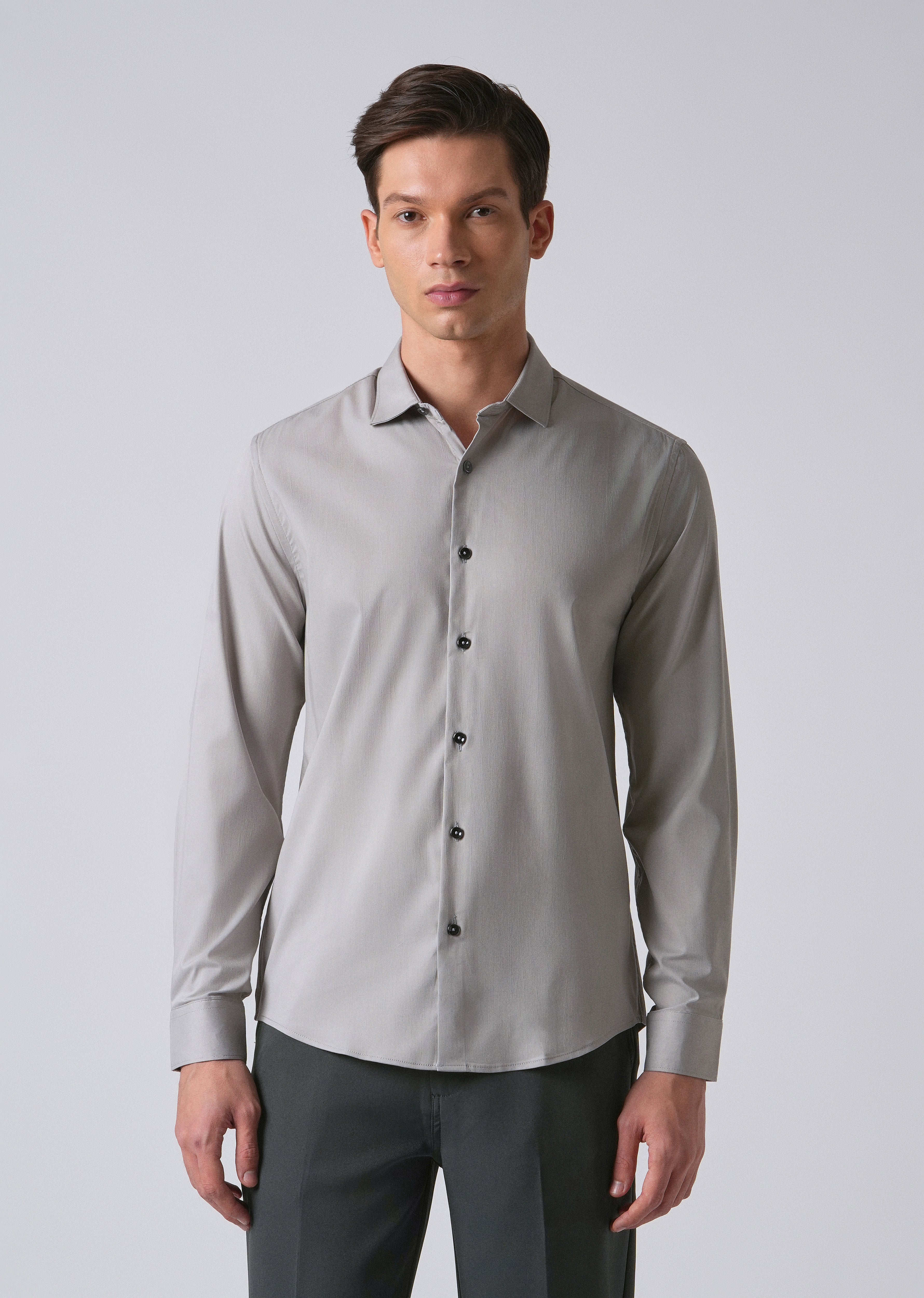 Light Grey Cotton Stretch Plain Shirt