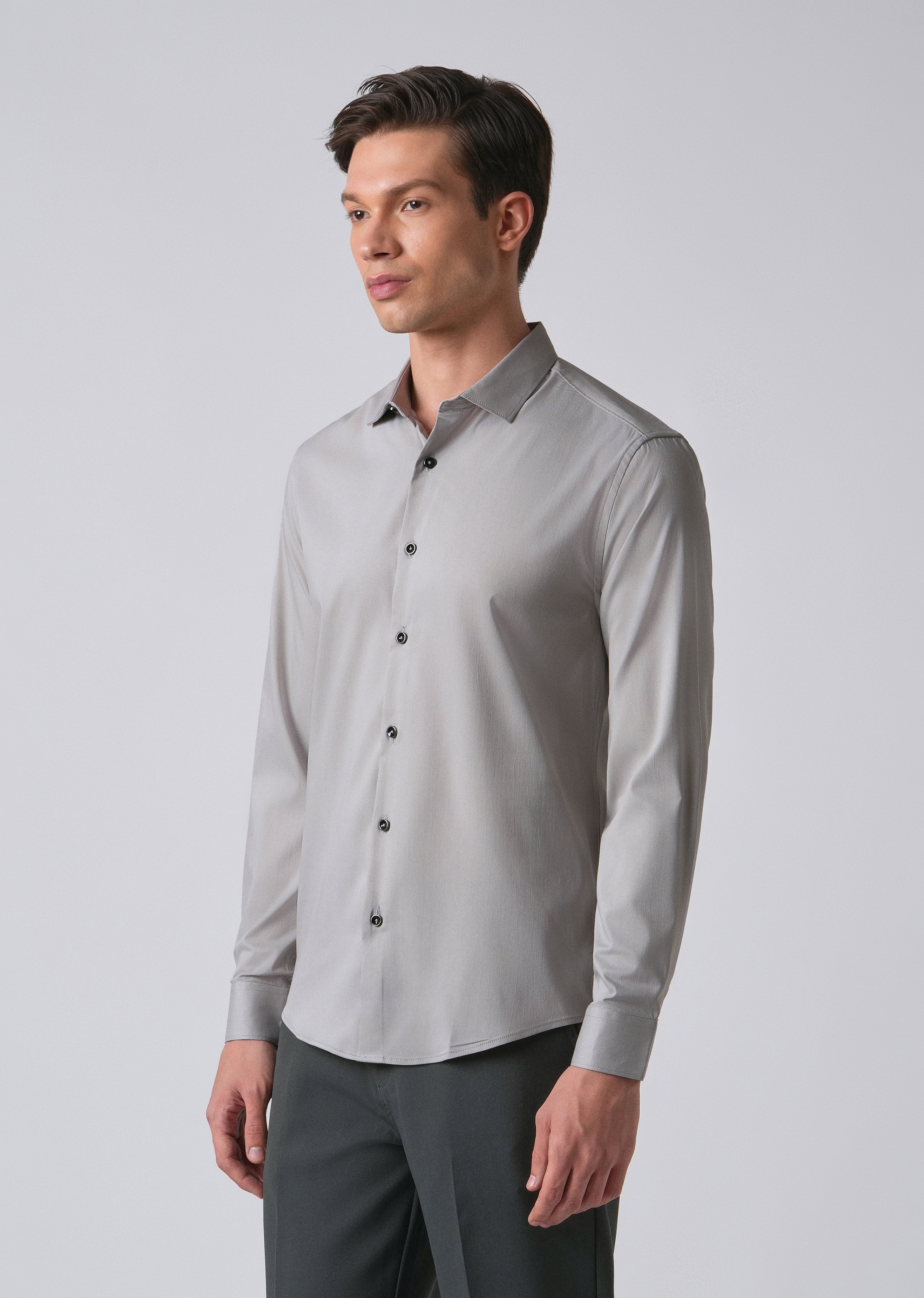 Light Grey Cotton Stretch Plain Shirt