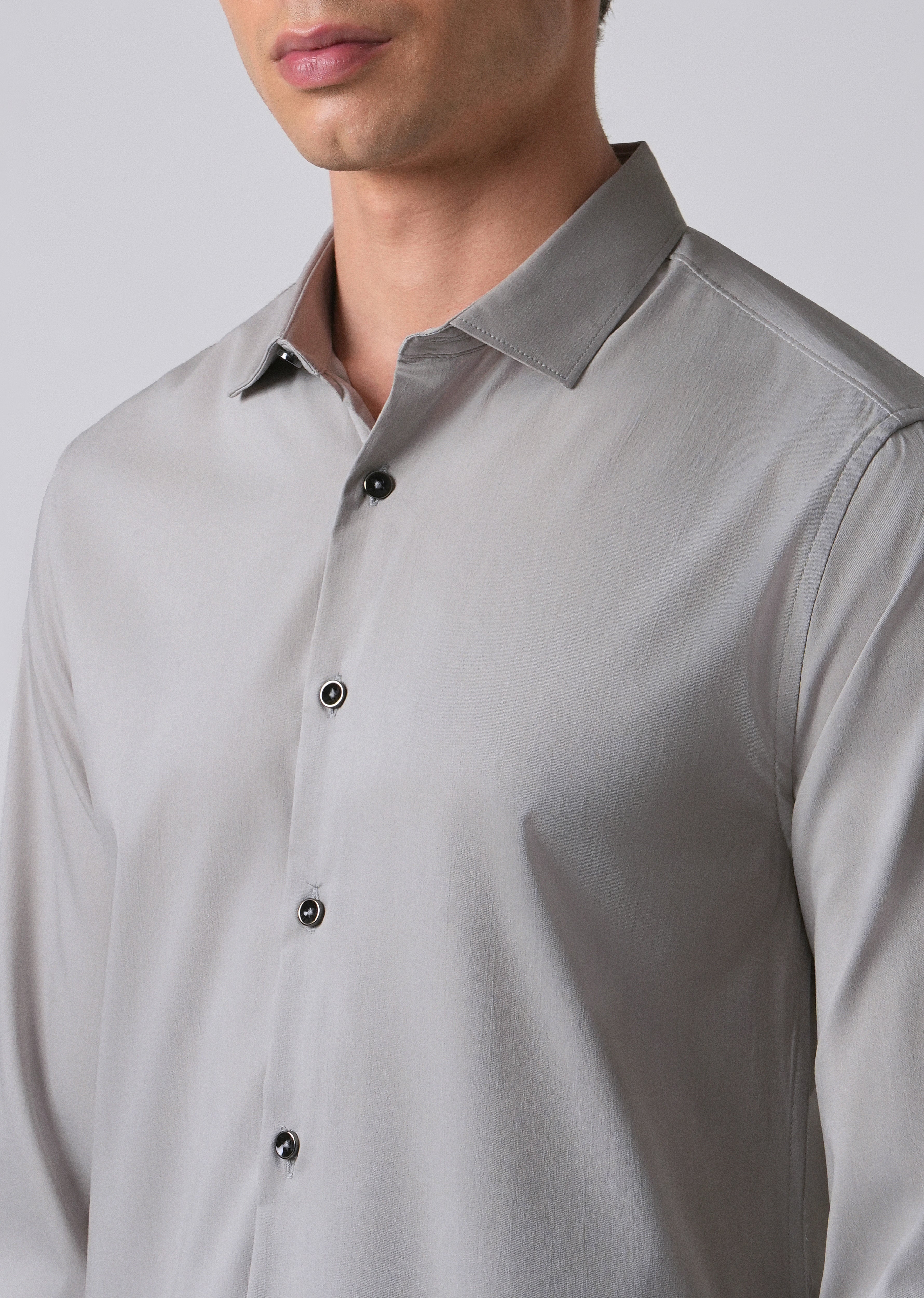 Light Grey Cotton Stretch Plain Shirt