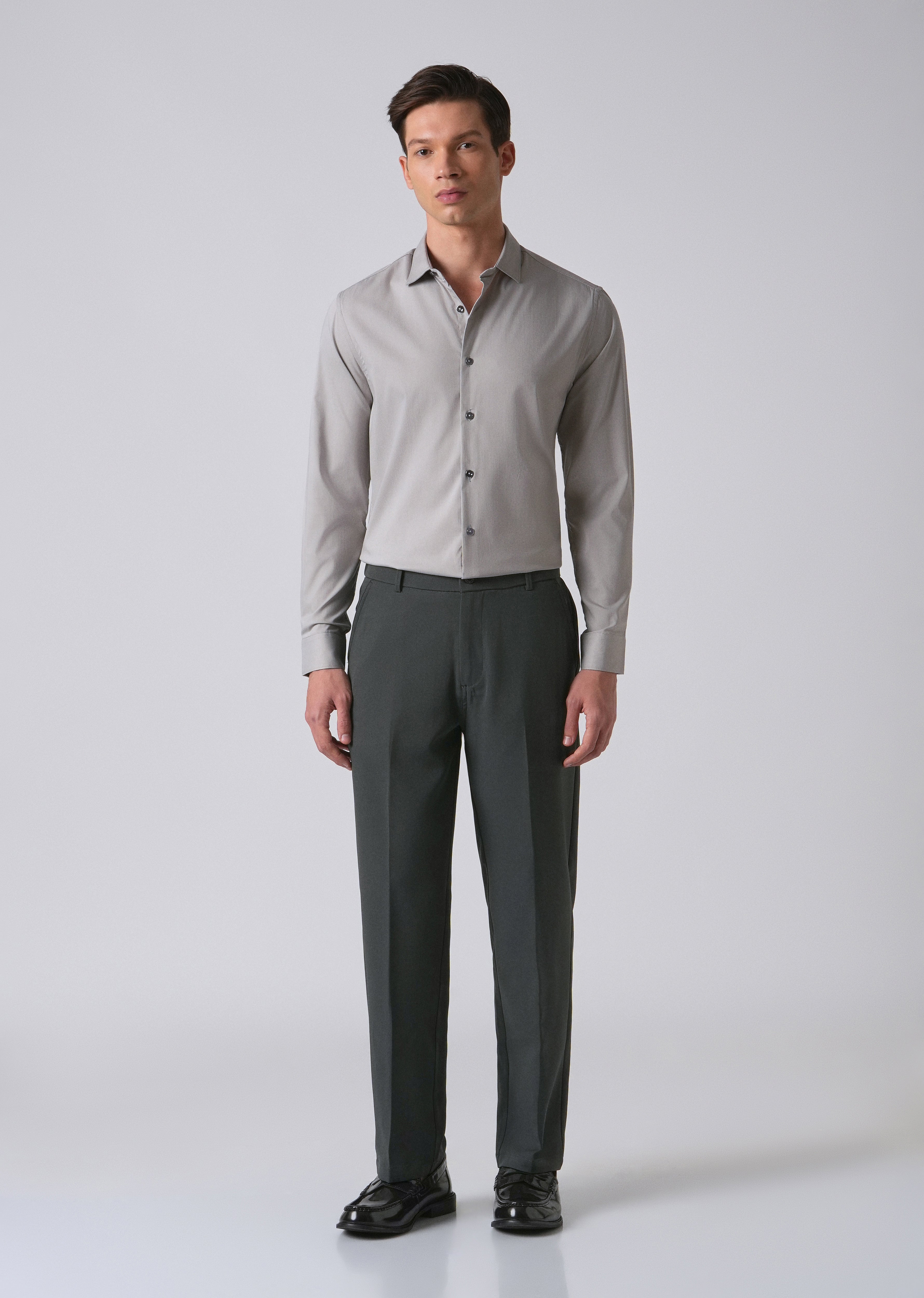 Light Grey Cotton Stretch Plain Shirt