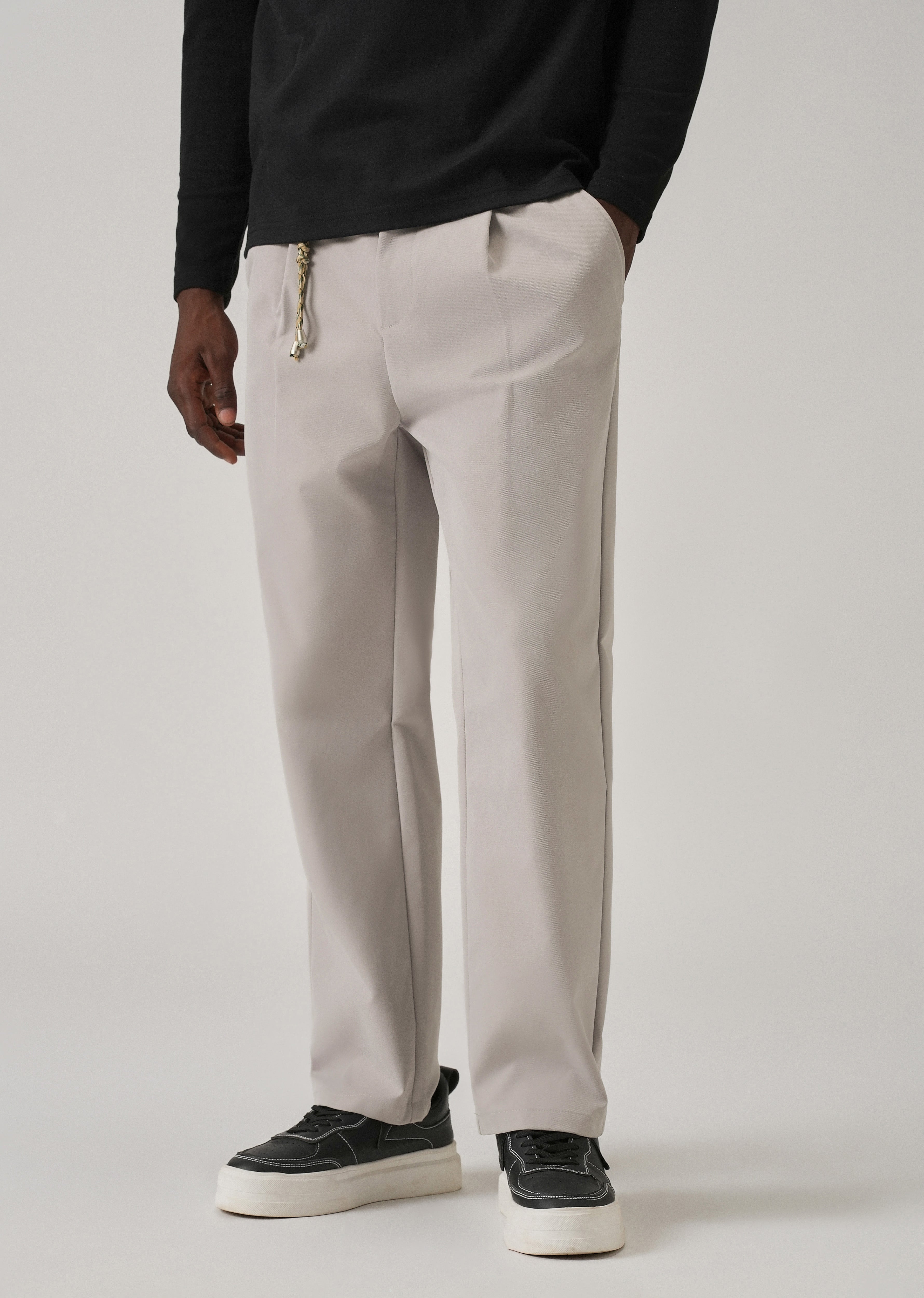 Light Grey Pleated Drawstring Pant