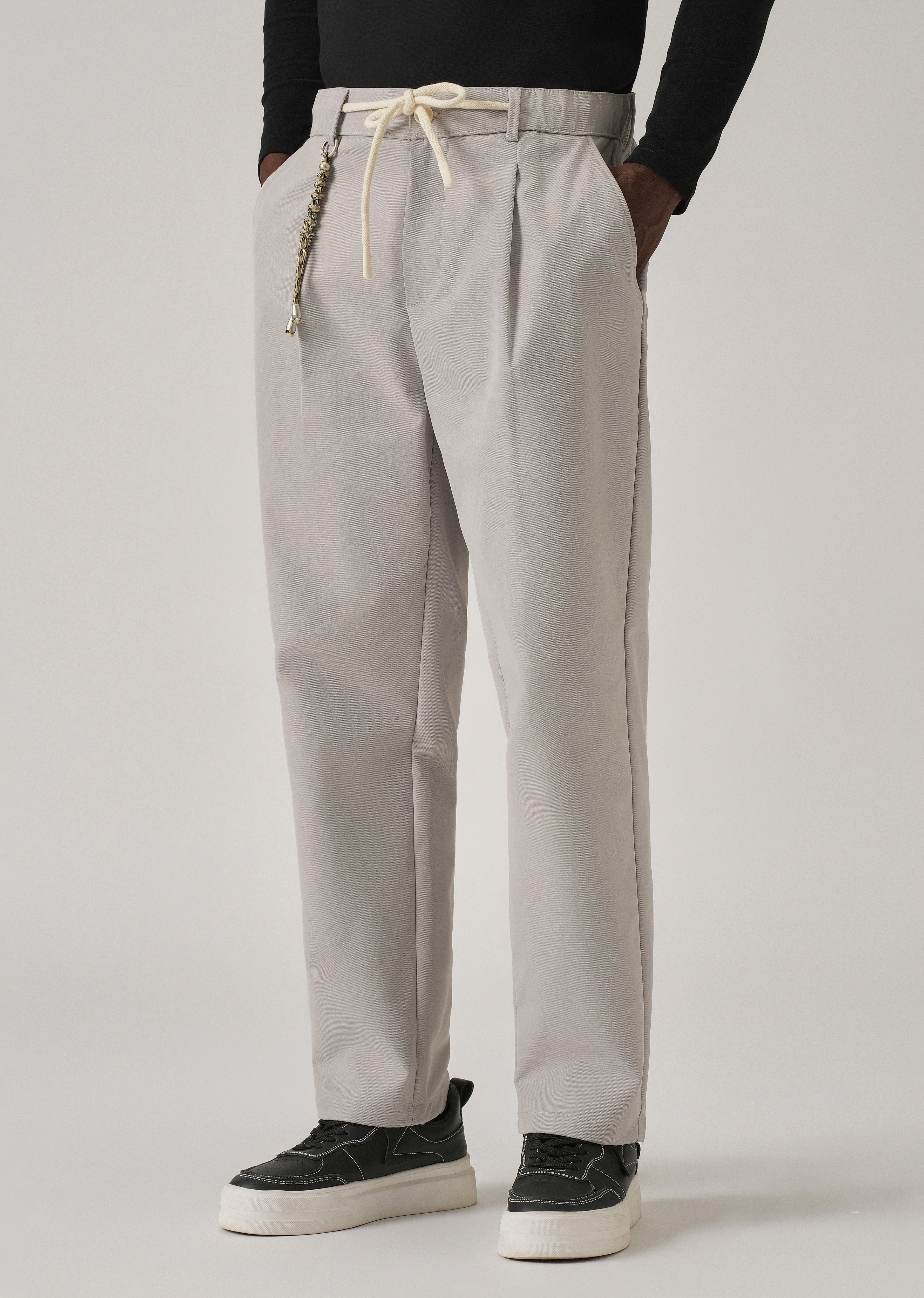 Light Grey Pleated Drawstring Pant
