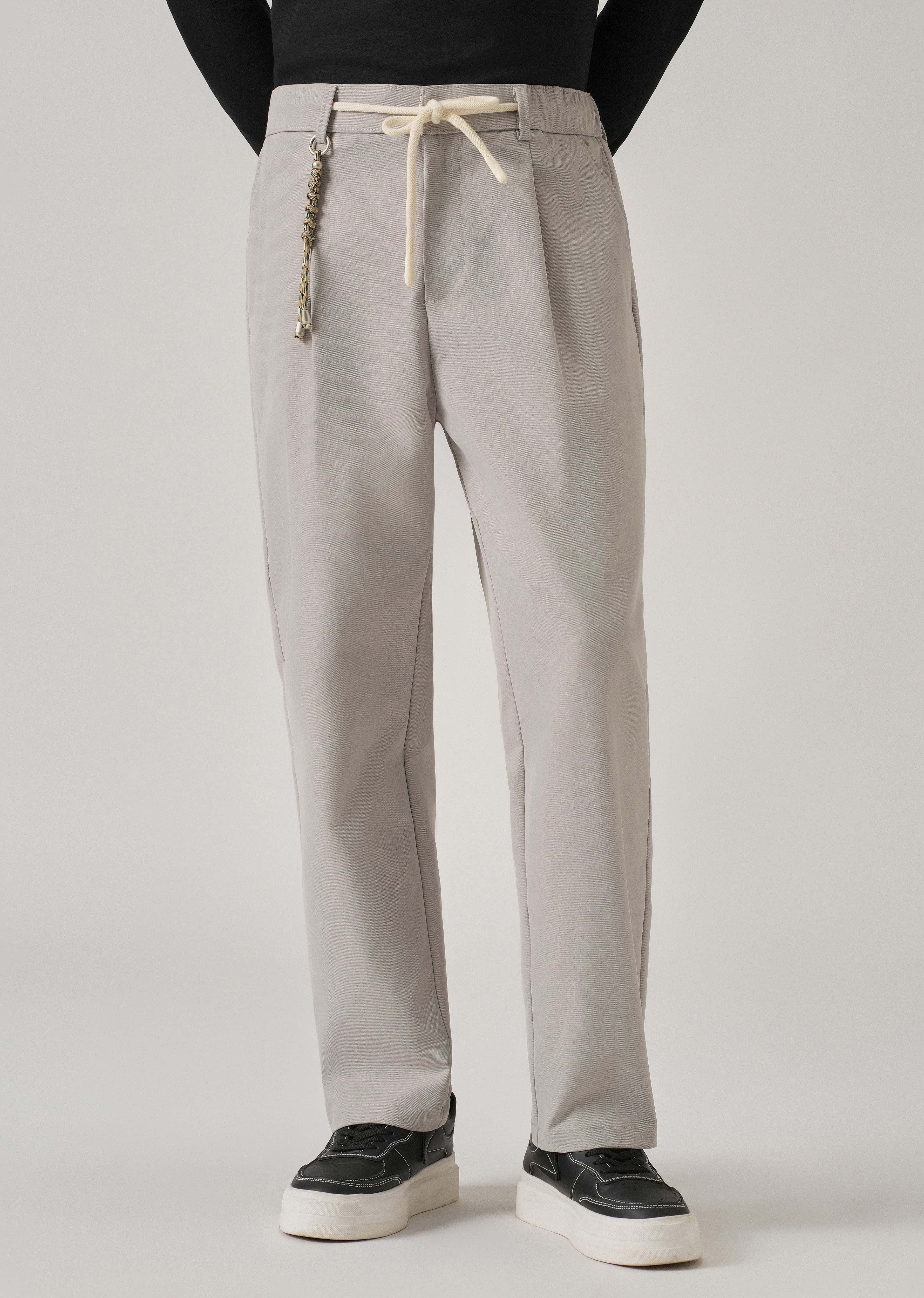 Light Grey Pleated Drawstring Pant