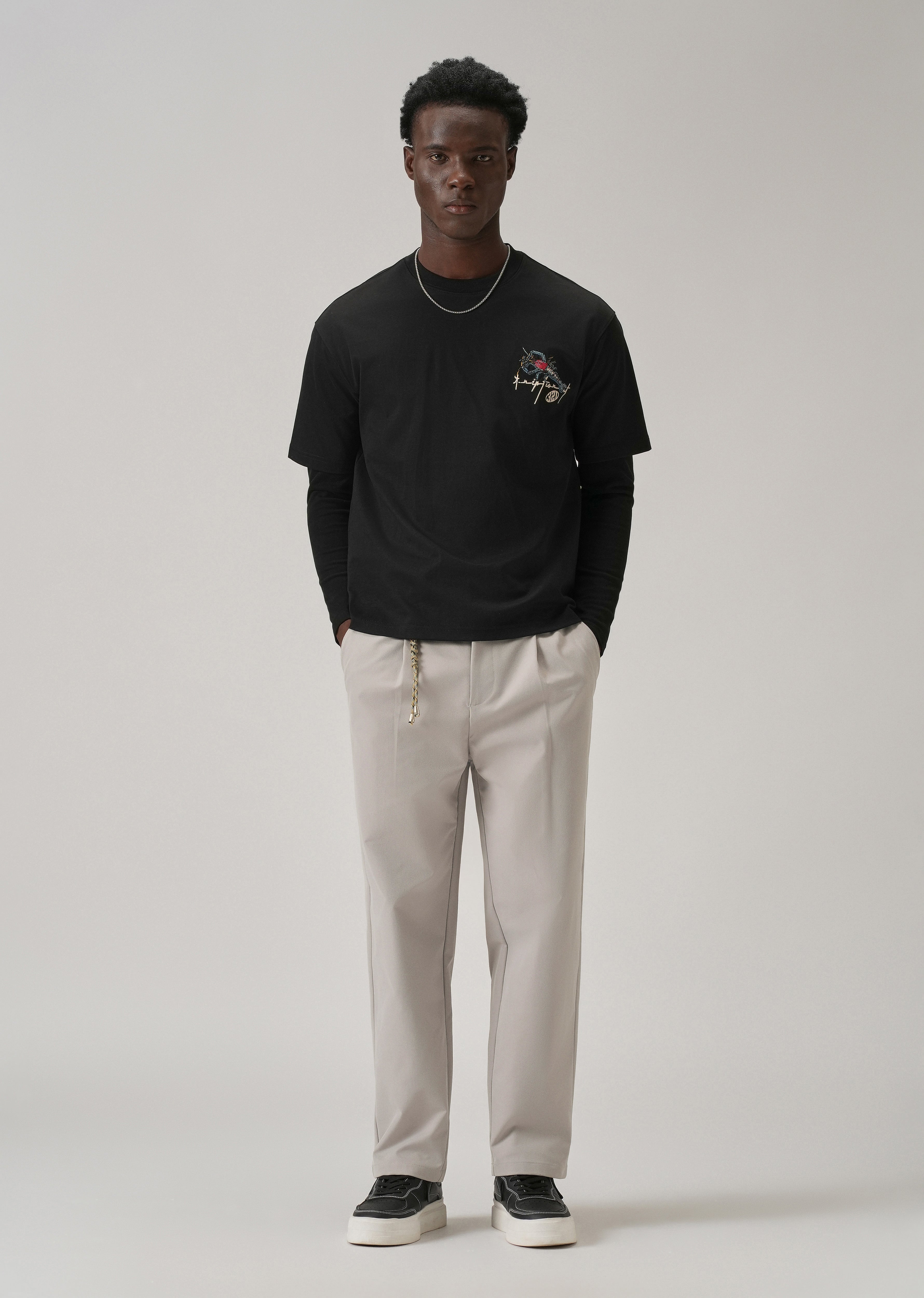 Light Grey Pleated Drawstring Pant