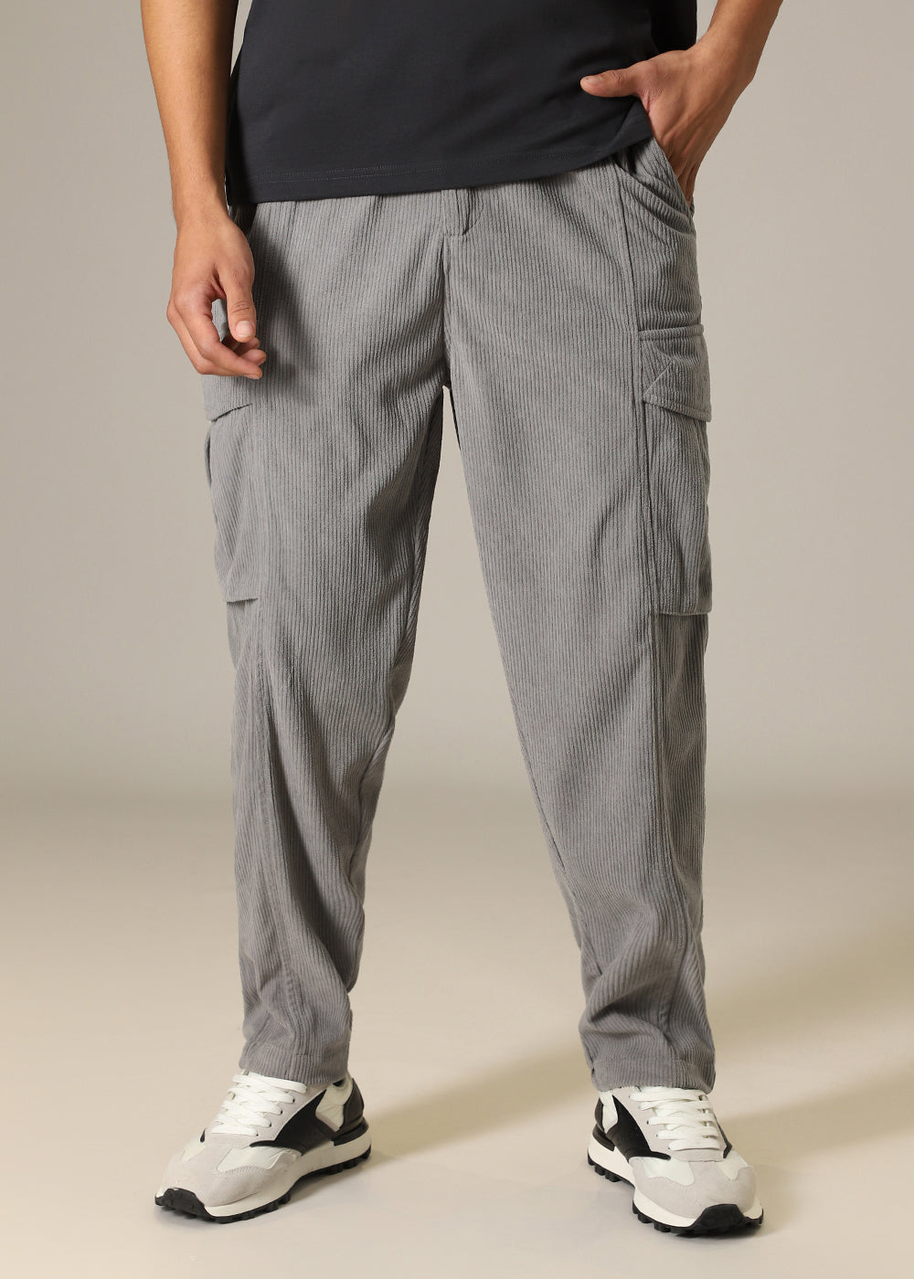 Light Grey Pocket Cargo Corduroy Pant