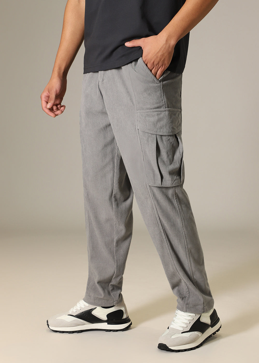 Light Grey Pocket Cargo Corduroy Pant