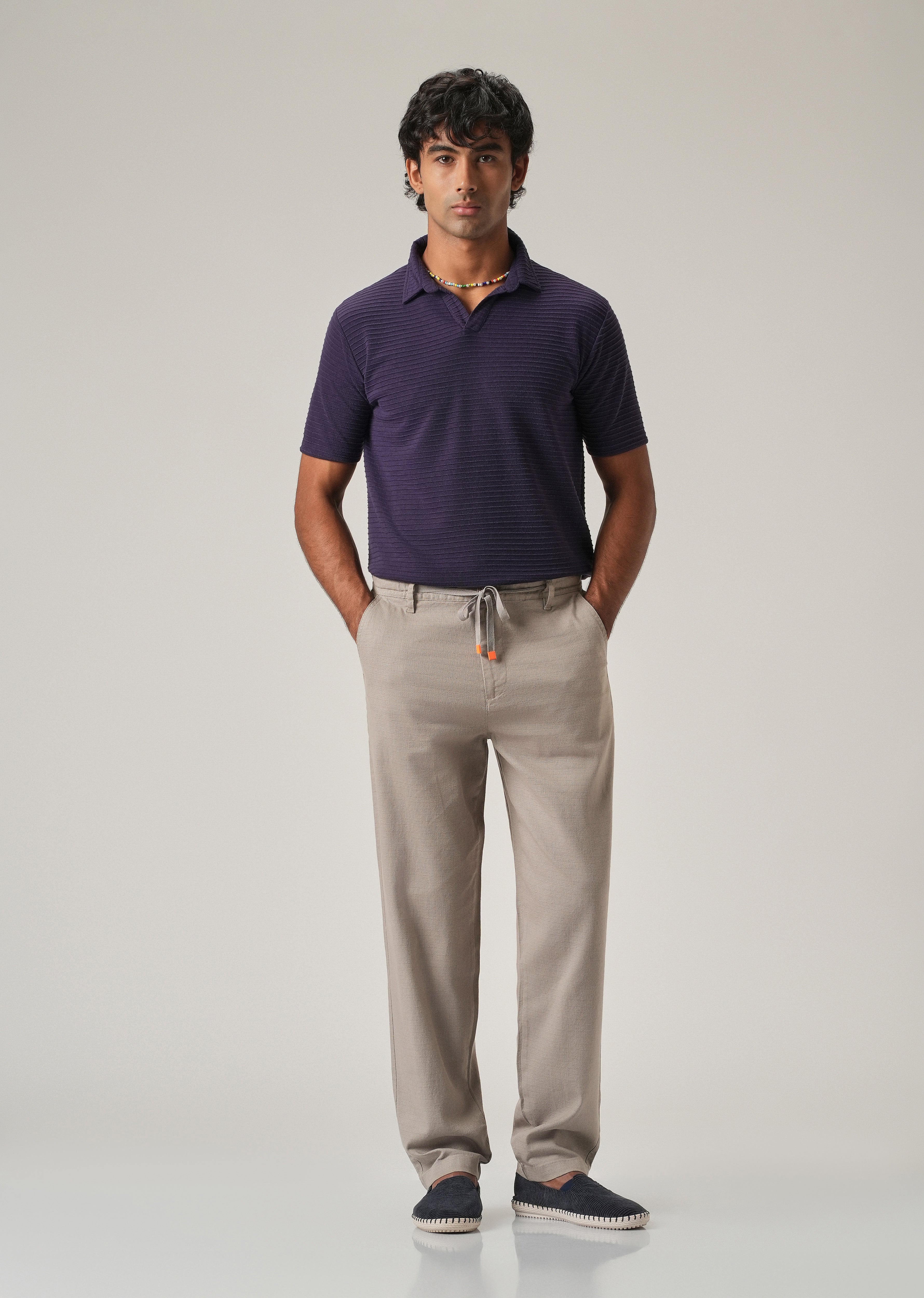 Light Grey Linen-Look Cotton Trousers