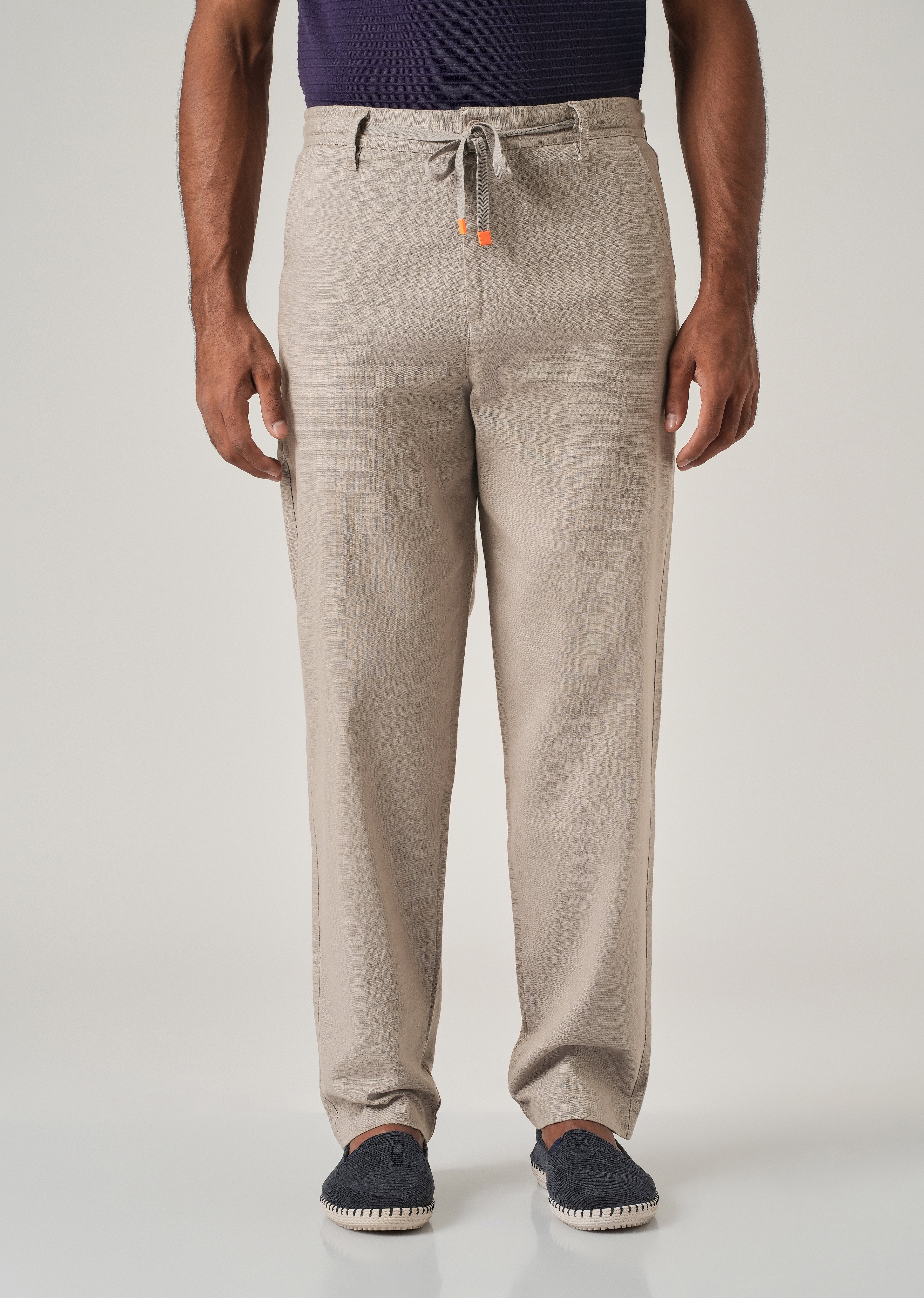 Light Grey Linen-Look Cotton Trousers