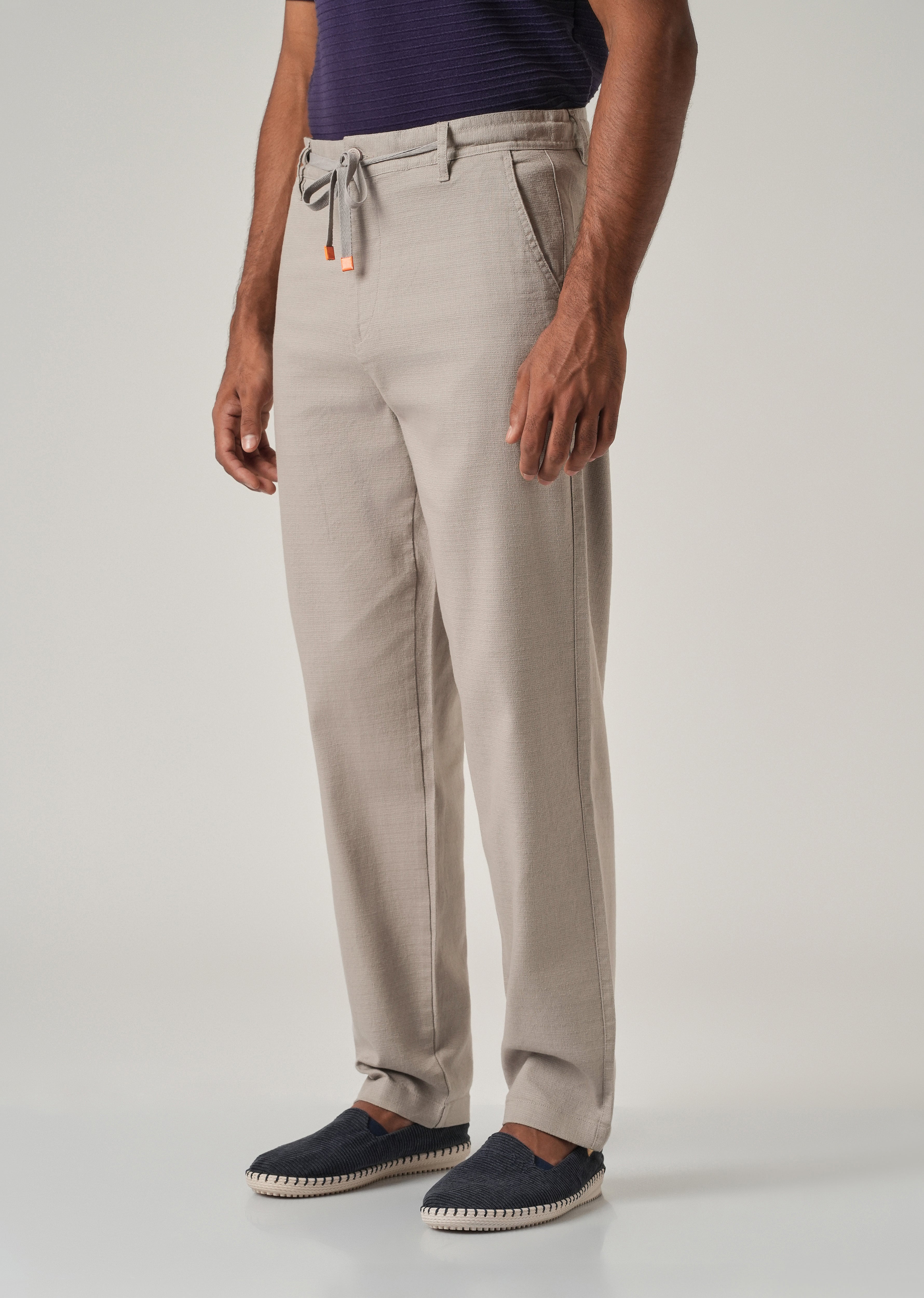 Light Grey Linen-Look Cotton Trousers
