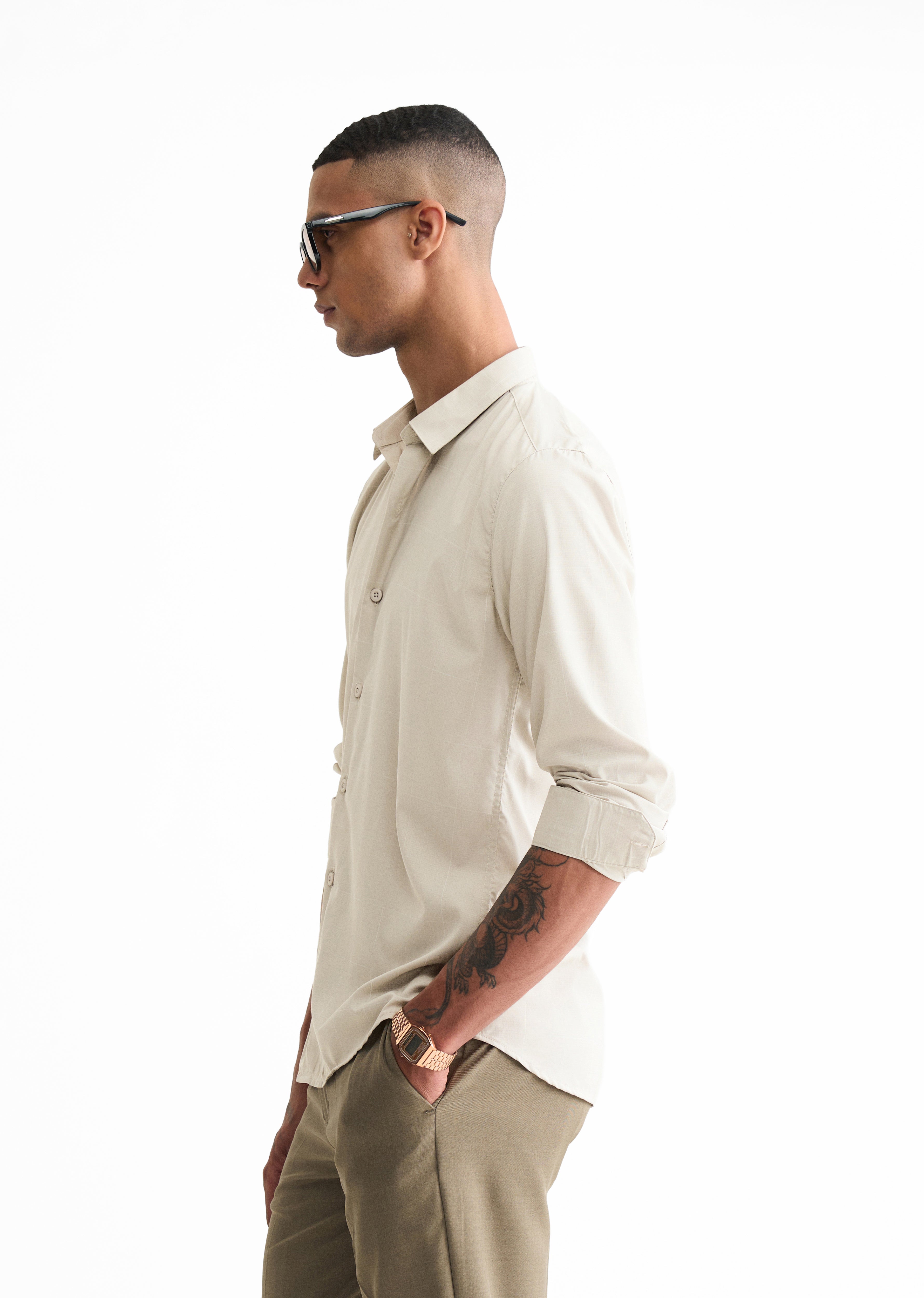 Light Grey Self Check Shirt