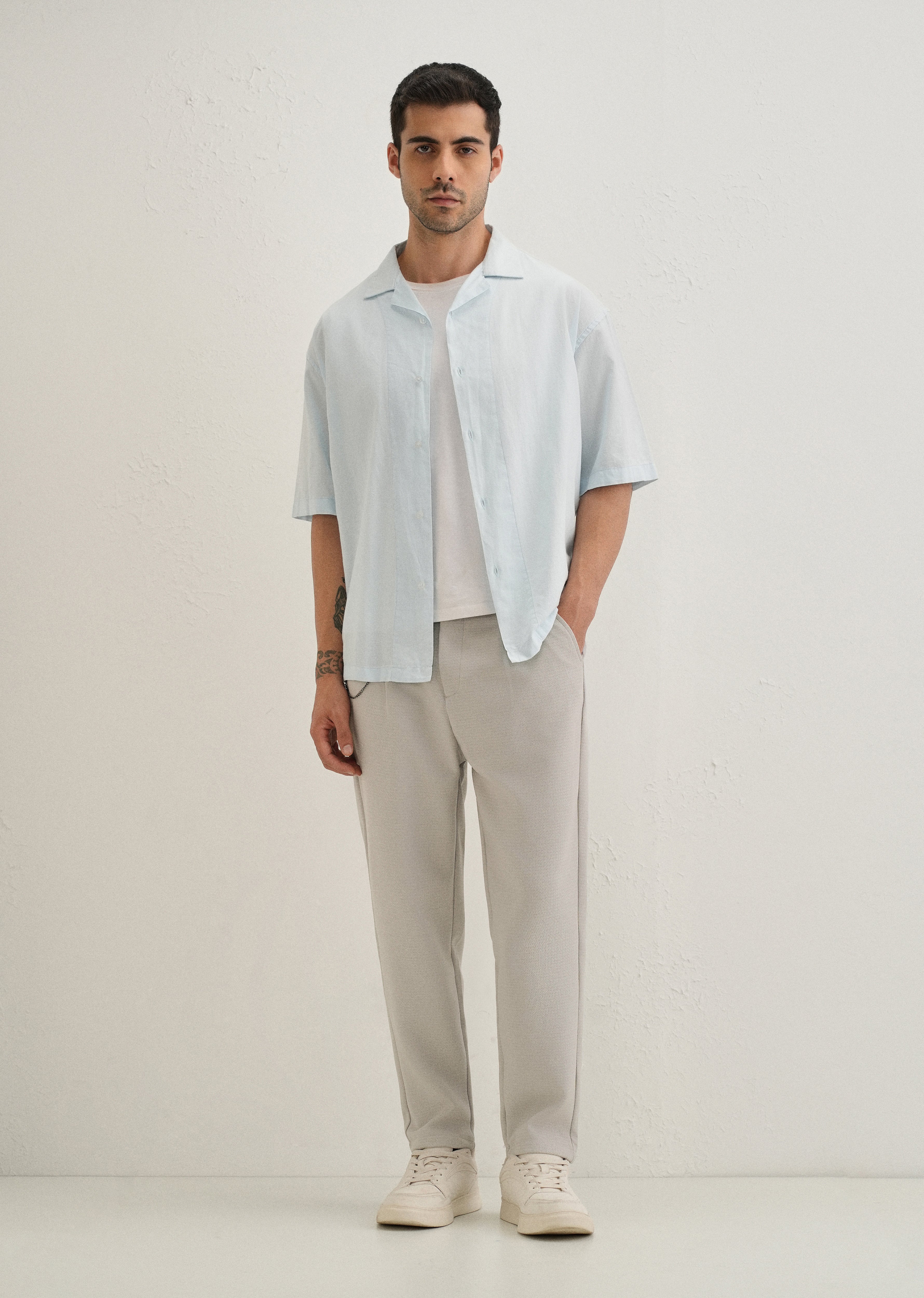 Light Grey Textured Korean Pant