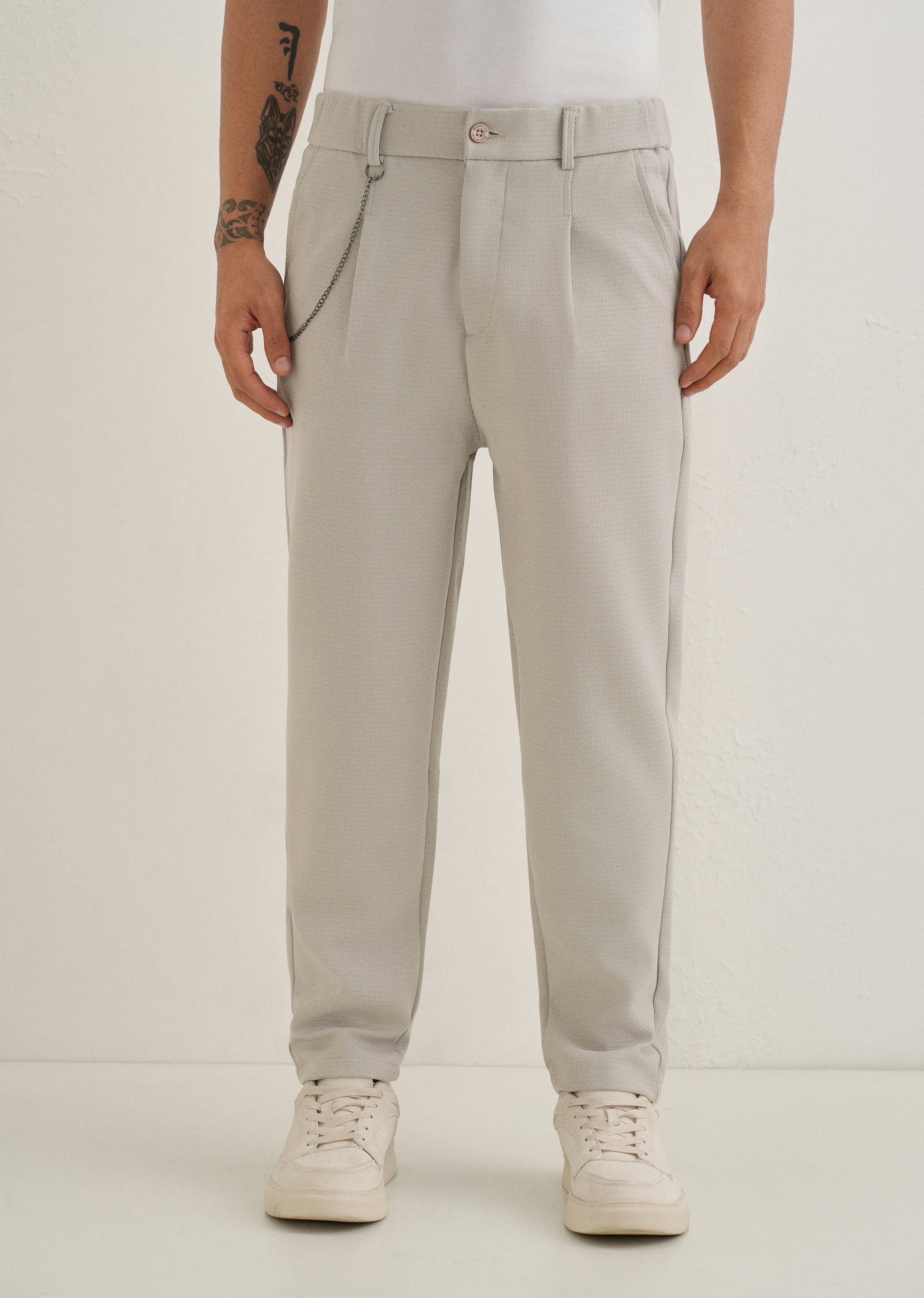 Light Grey Textured Korean Pant