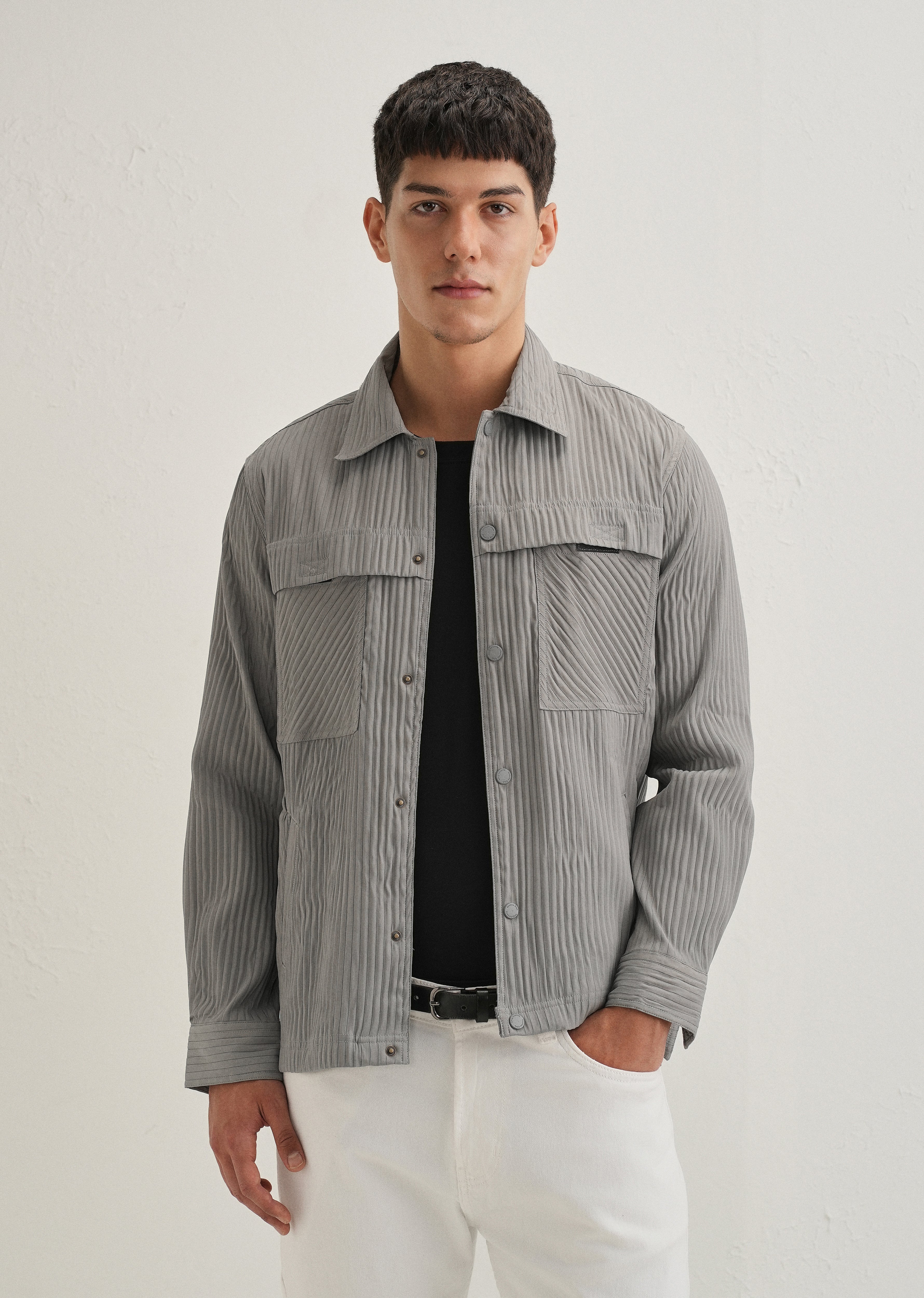 Light Grey Textured Utility Shacket