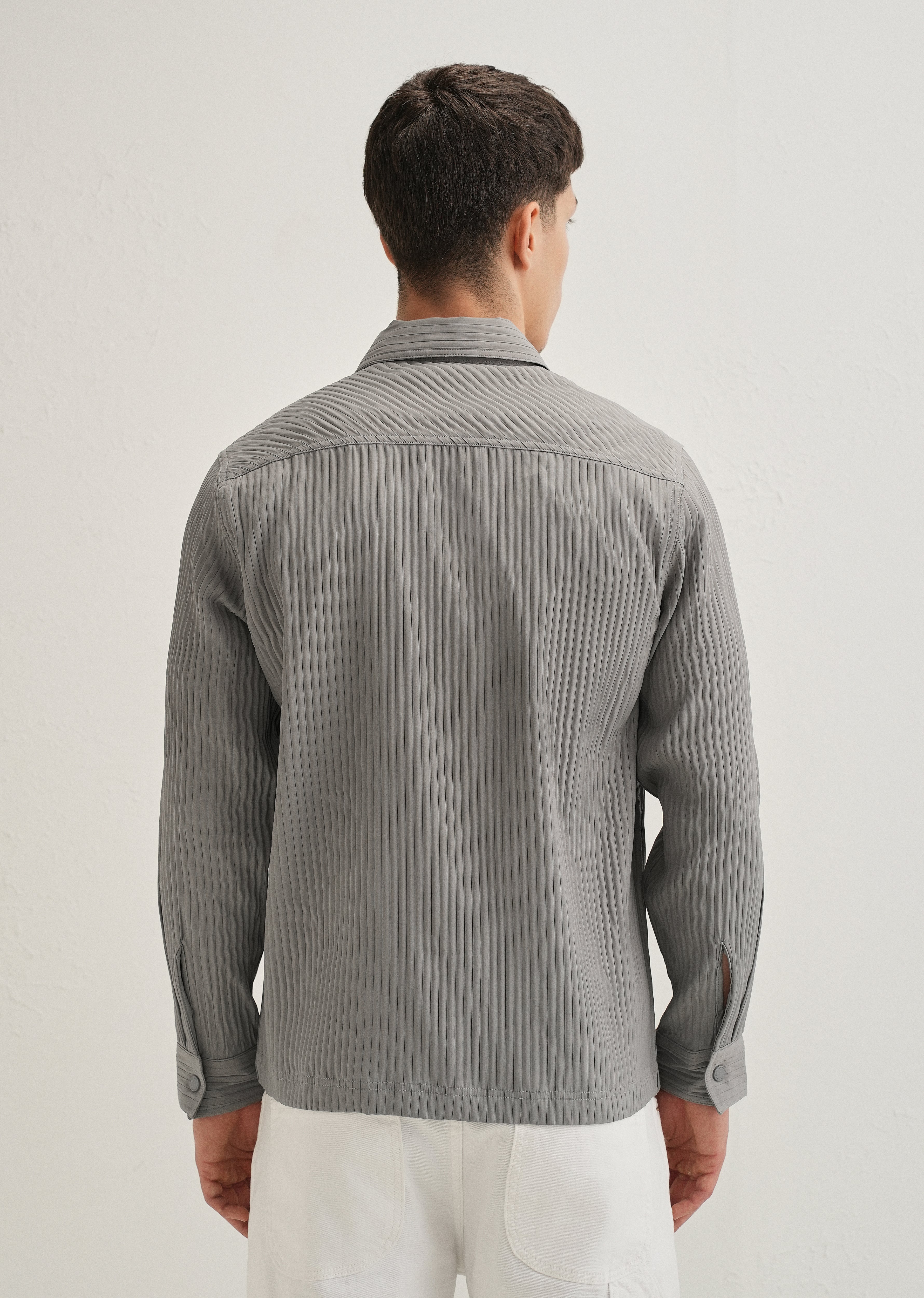 Light Grey Textured Utility Shacket