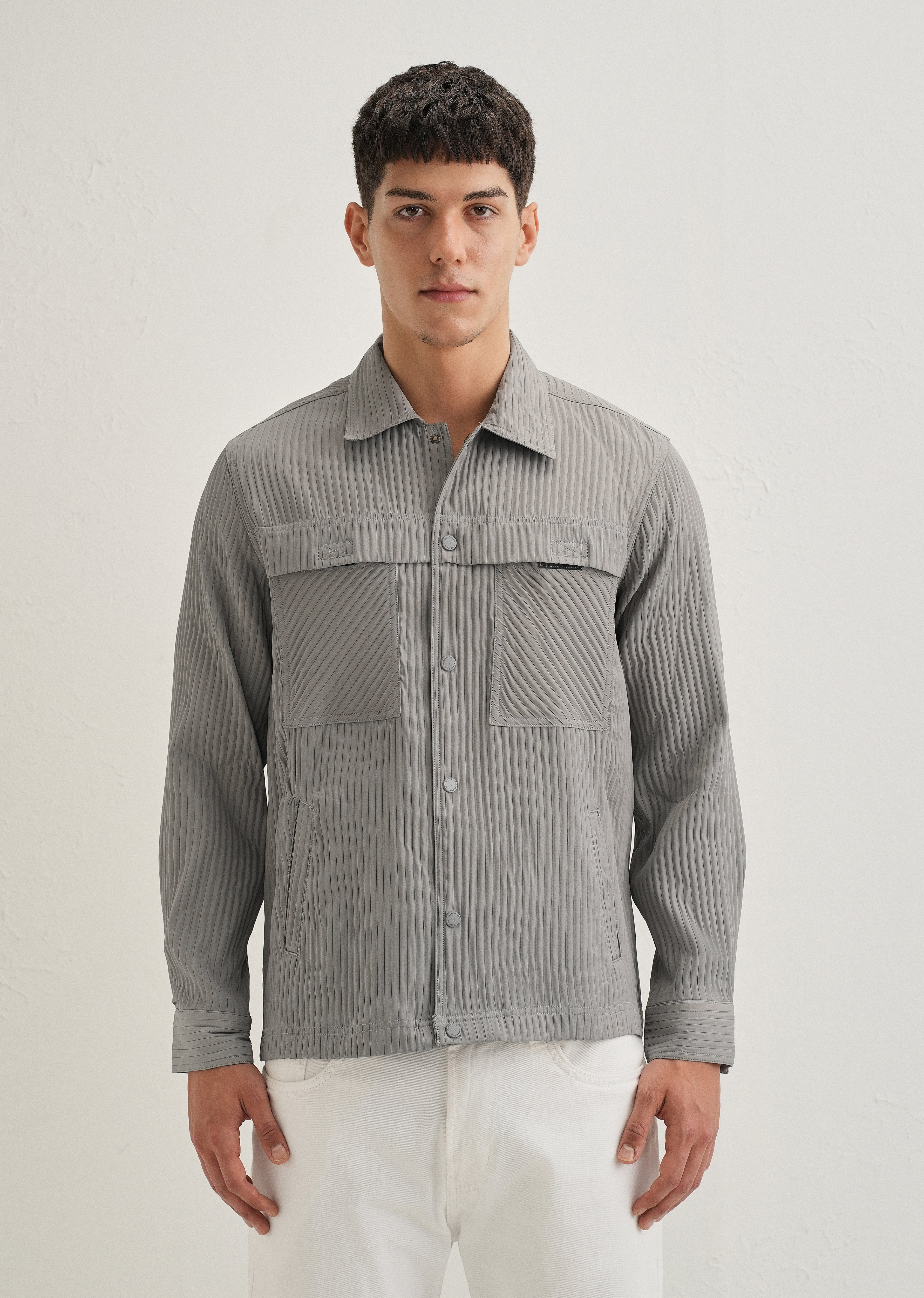 Light Grey Textured Utility Shacket