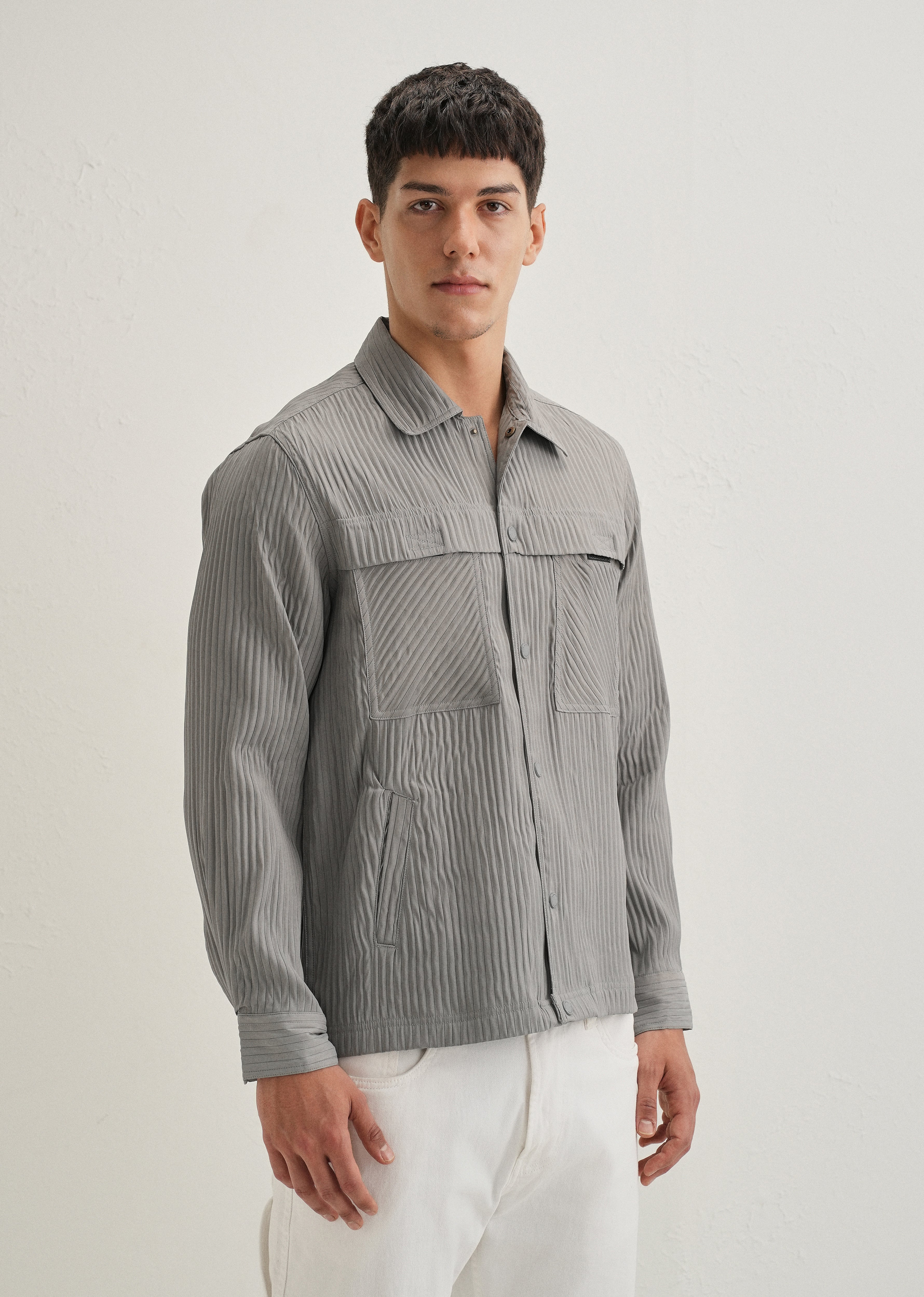 Light Grey Textured Utility Shacket