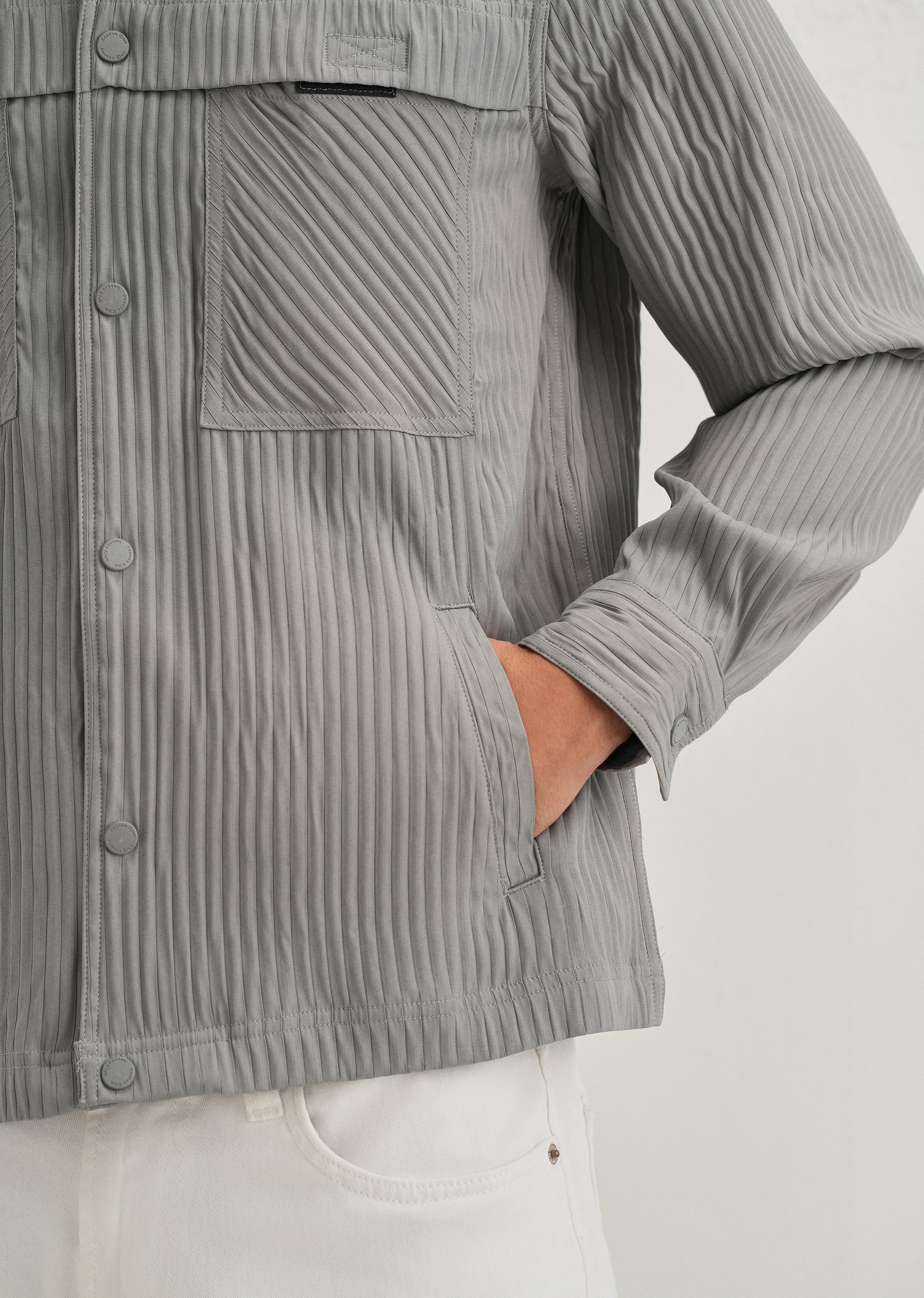 Light Grey Textured Utility Shacket