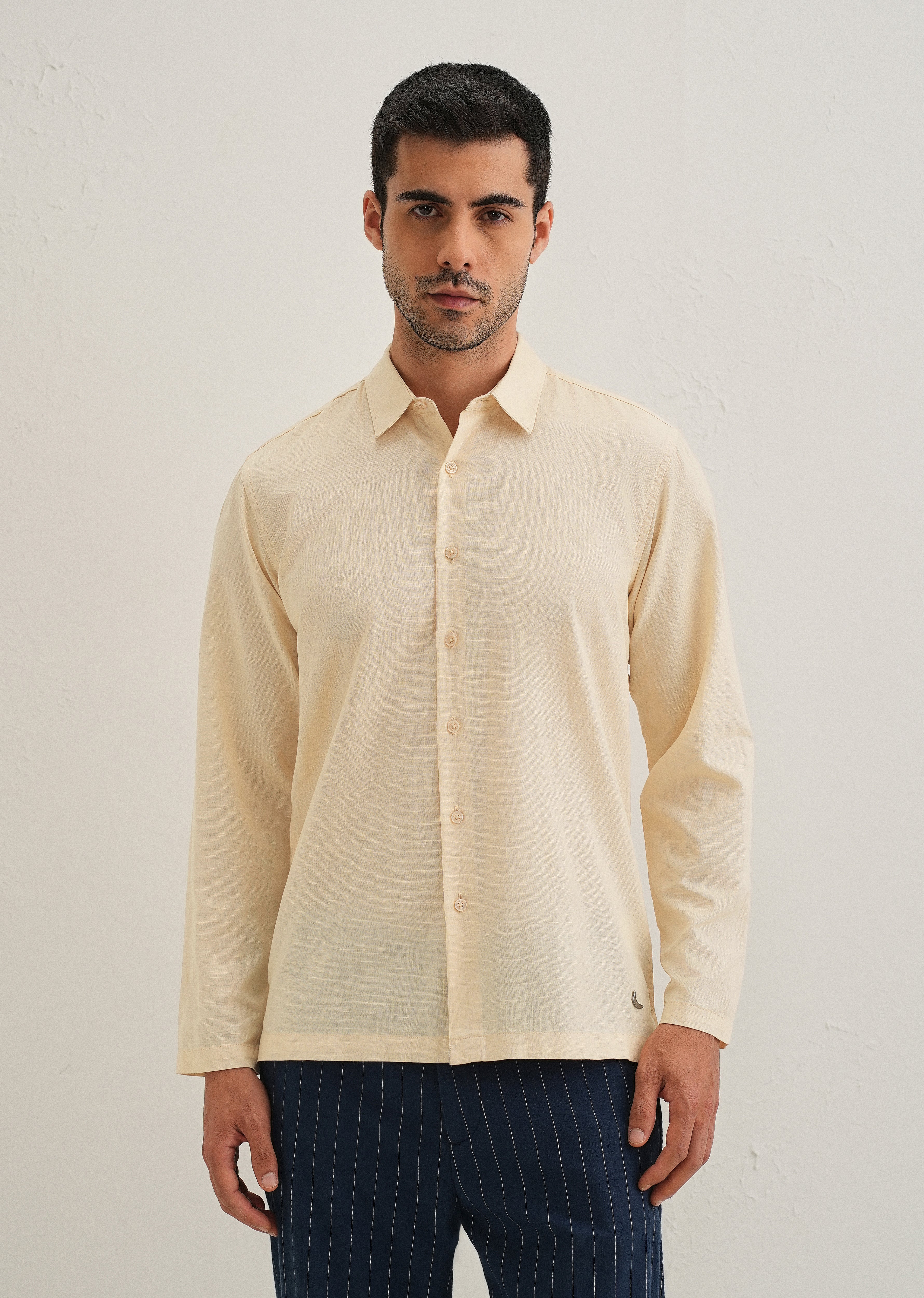 Light Ivory Hidden Sleeve Placket Cotton Linen Shirt